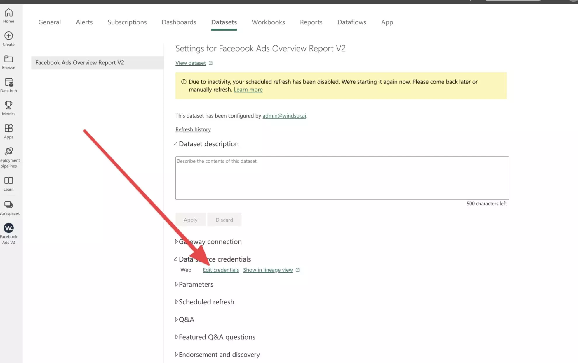 Edit credentials in power bi