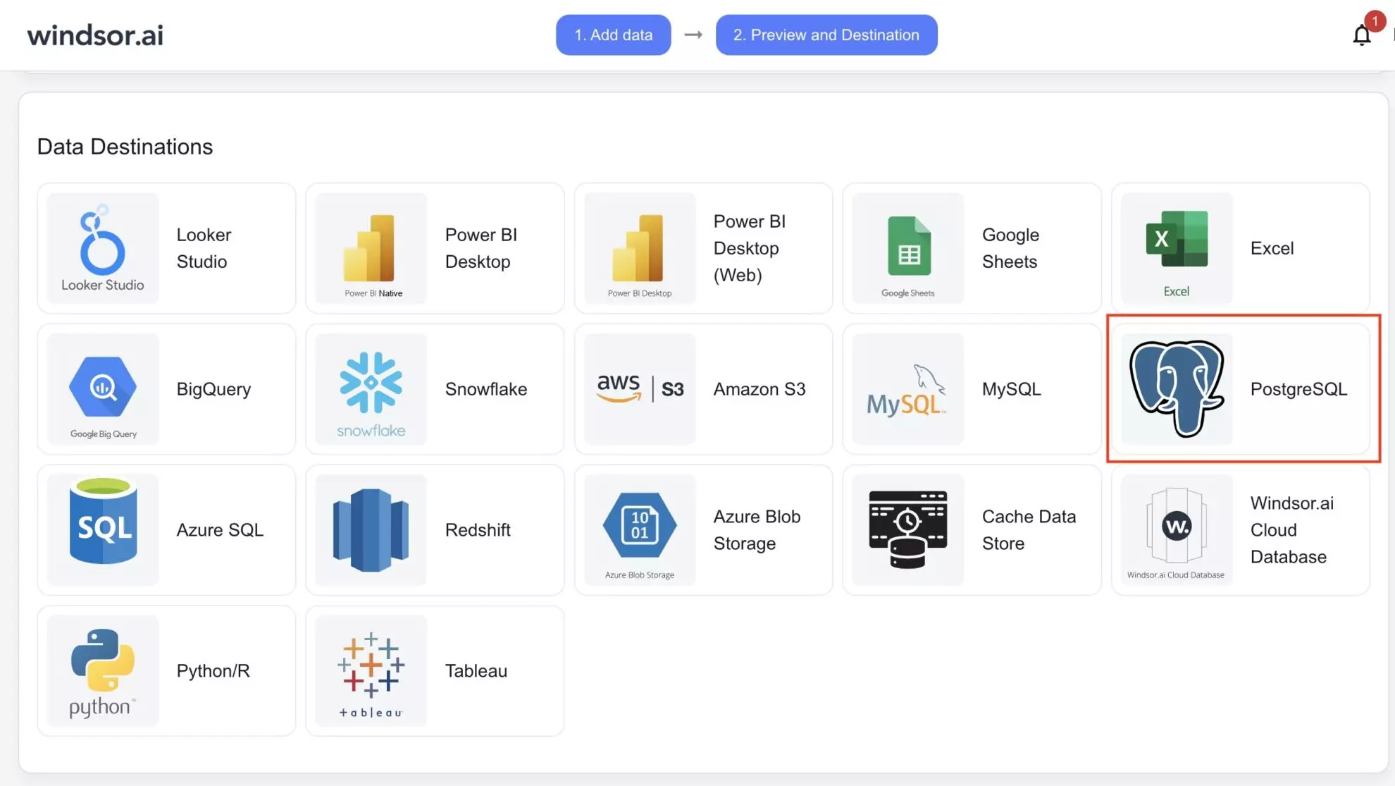 integrate data into postgresql with windsor.ai