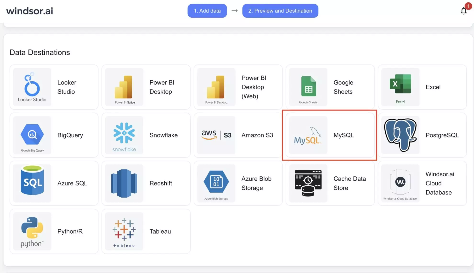 integrate data into mysql with windsor.ai