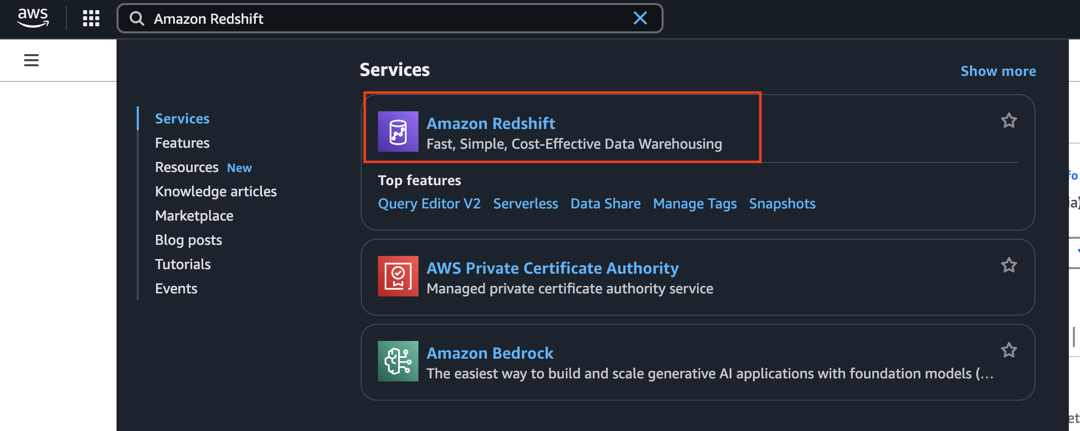 amazon redshift in aws