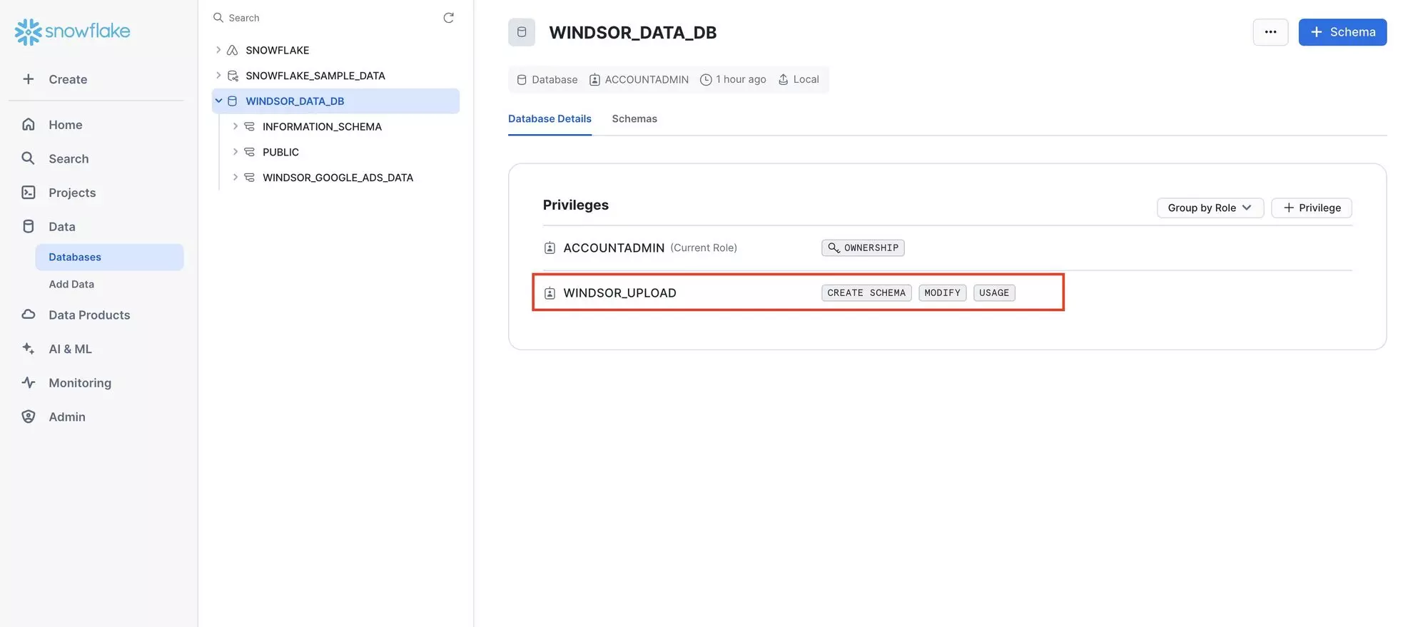Create a database in snowflake