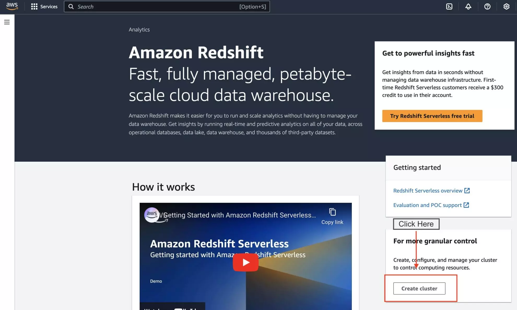create cluster in redshift