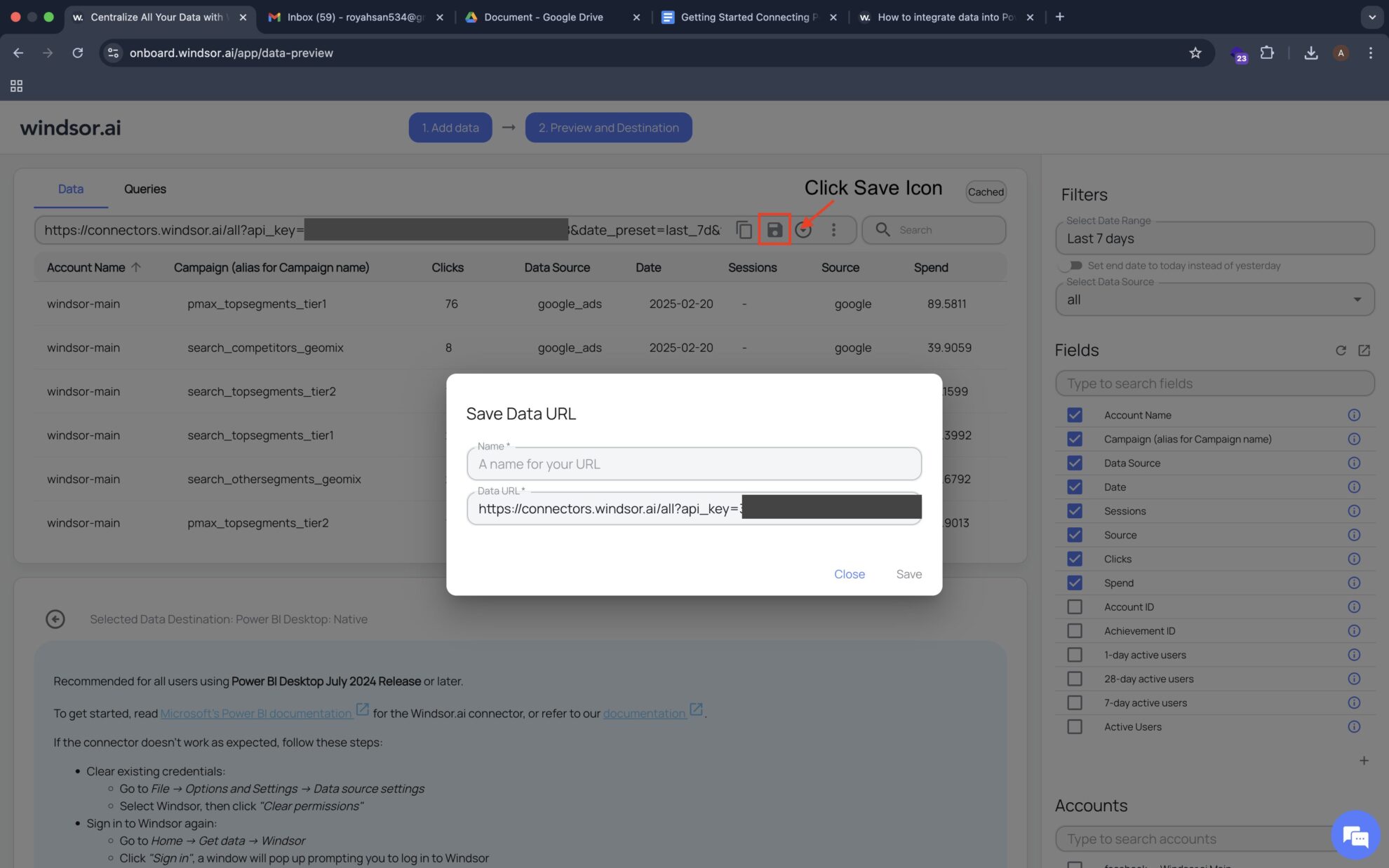 save query url in windsor.ai
