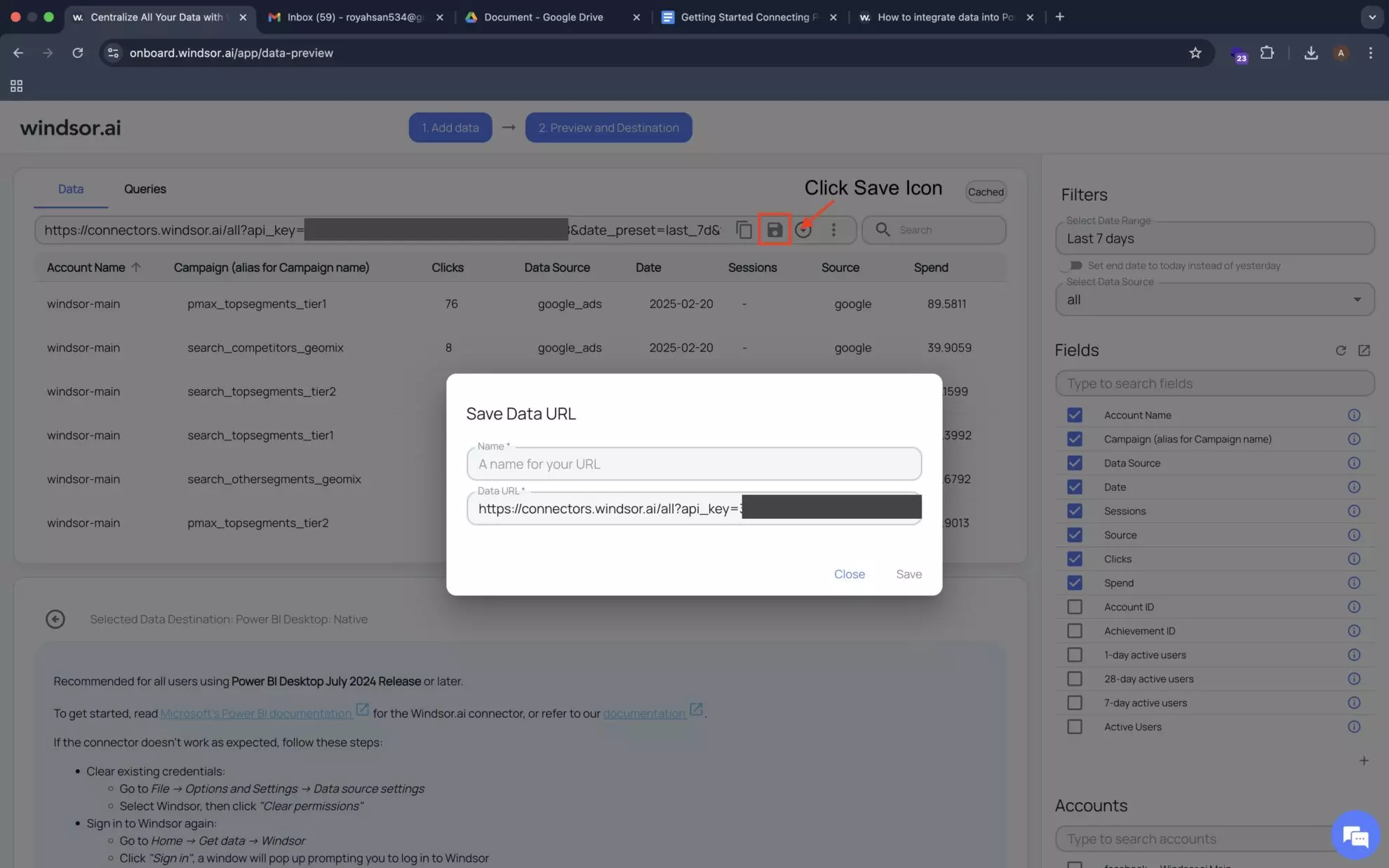 save query url in windsor.ai