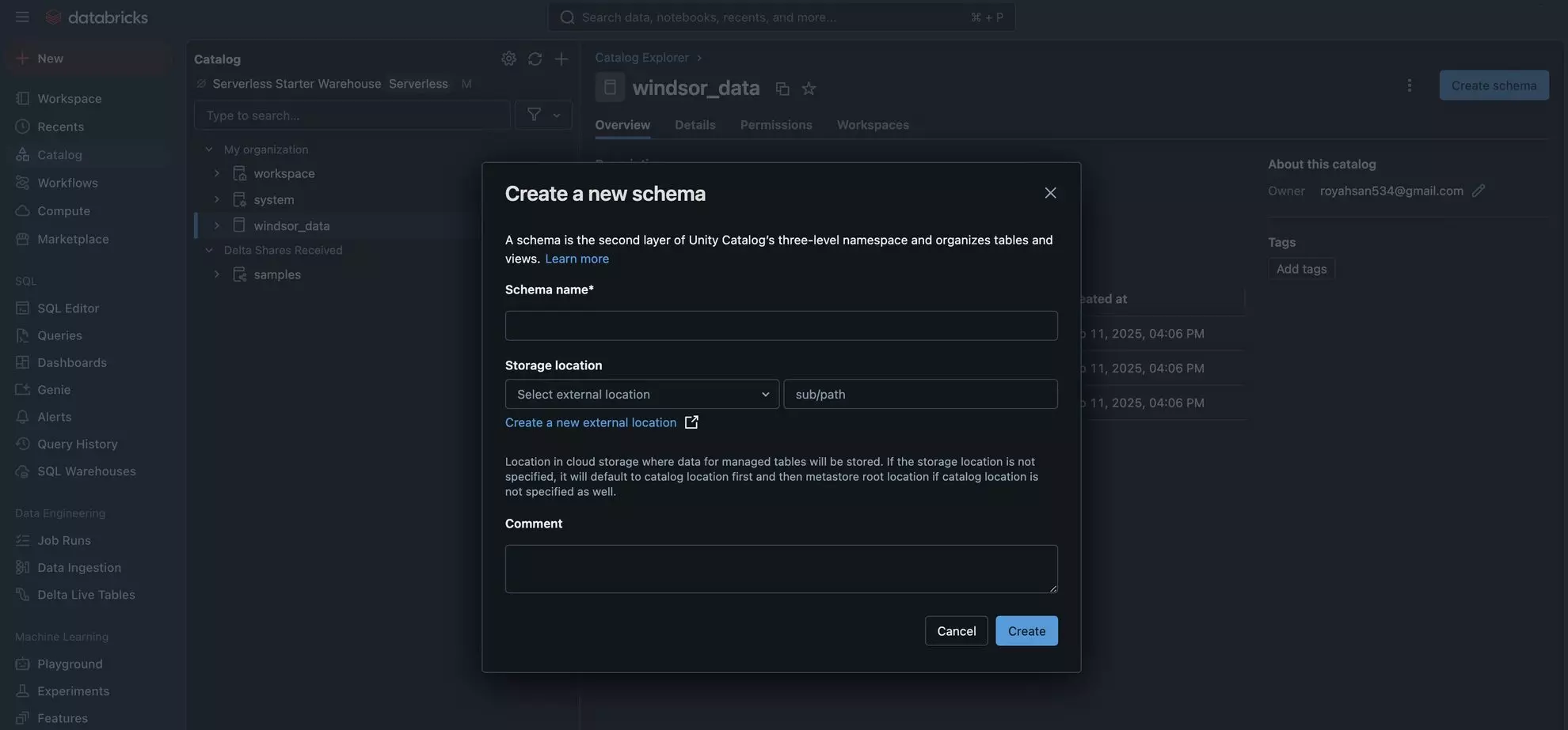 create a schema in databricks