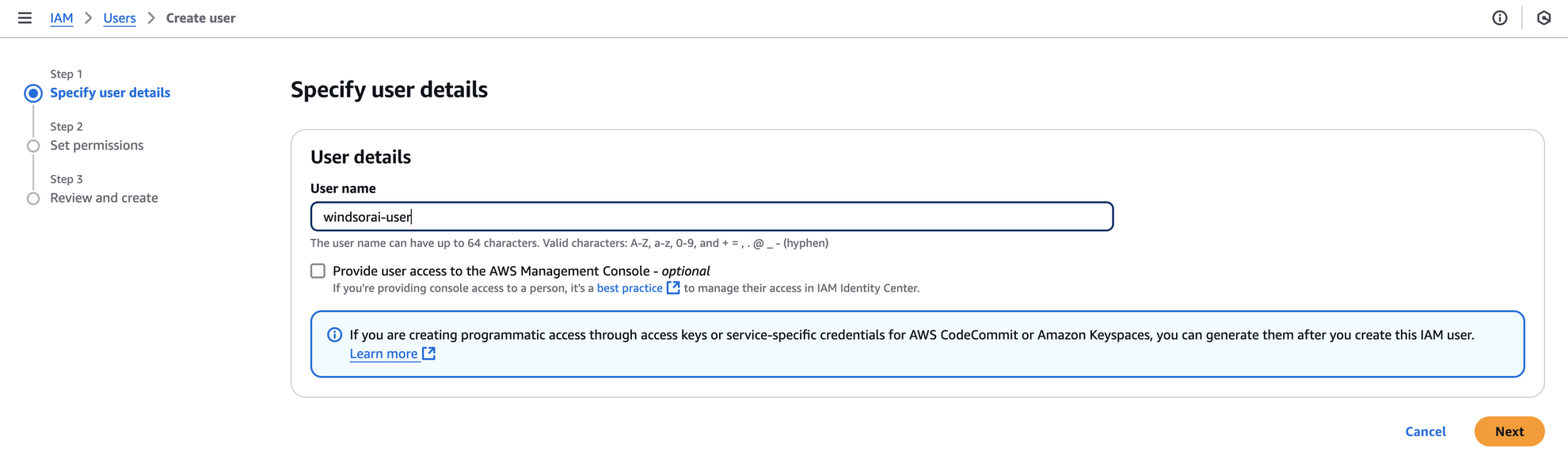specify user details in amazon