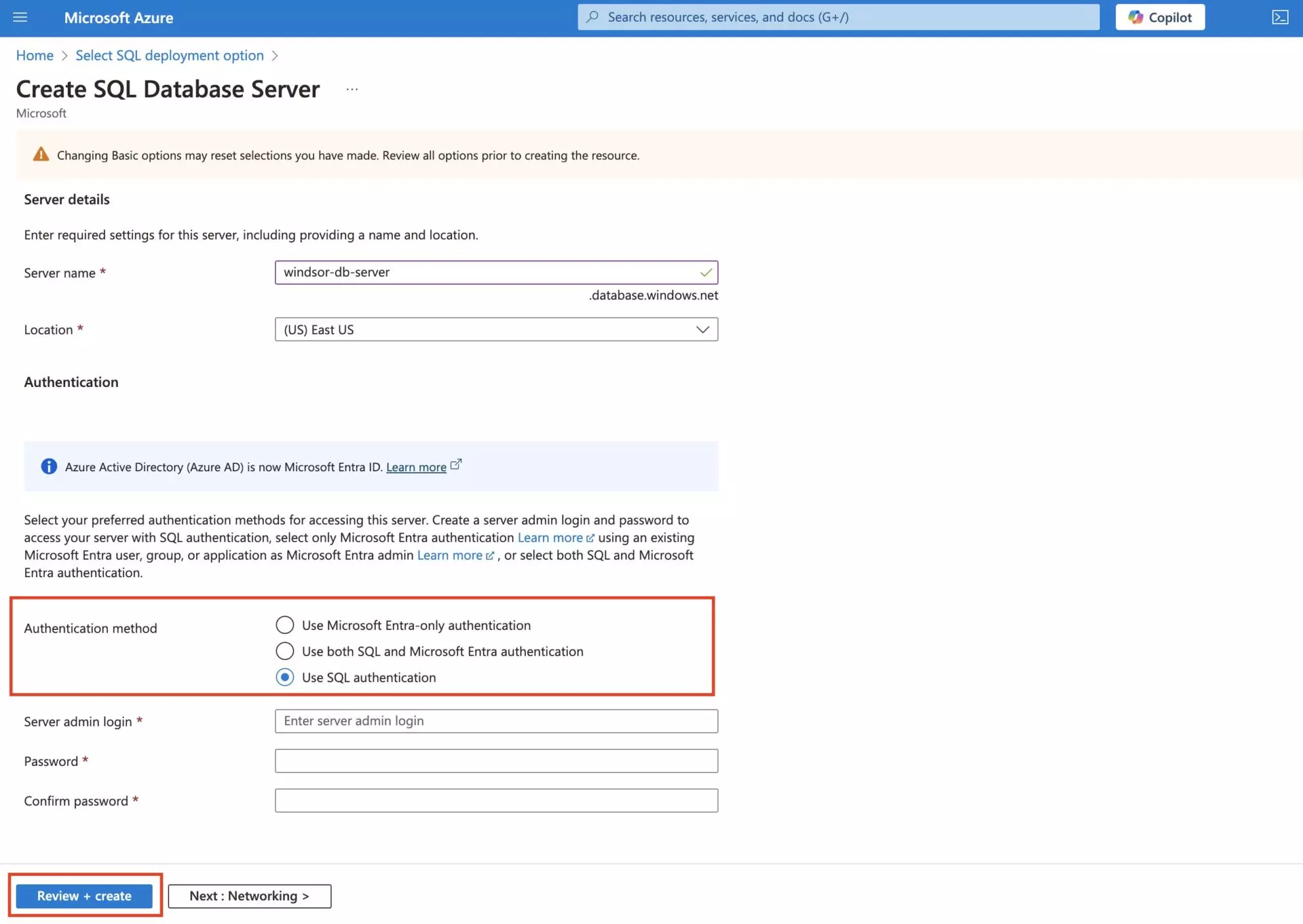 create database sql server