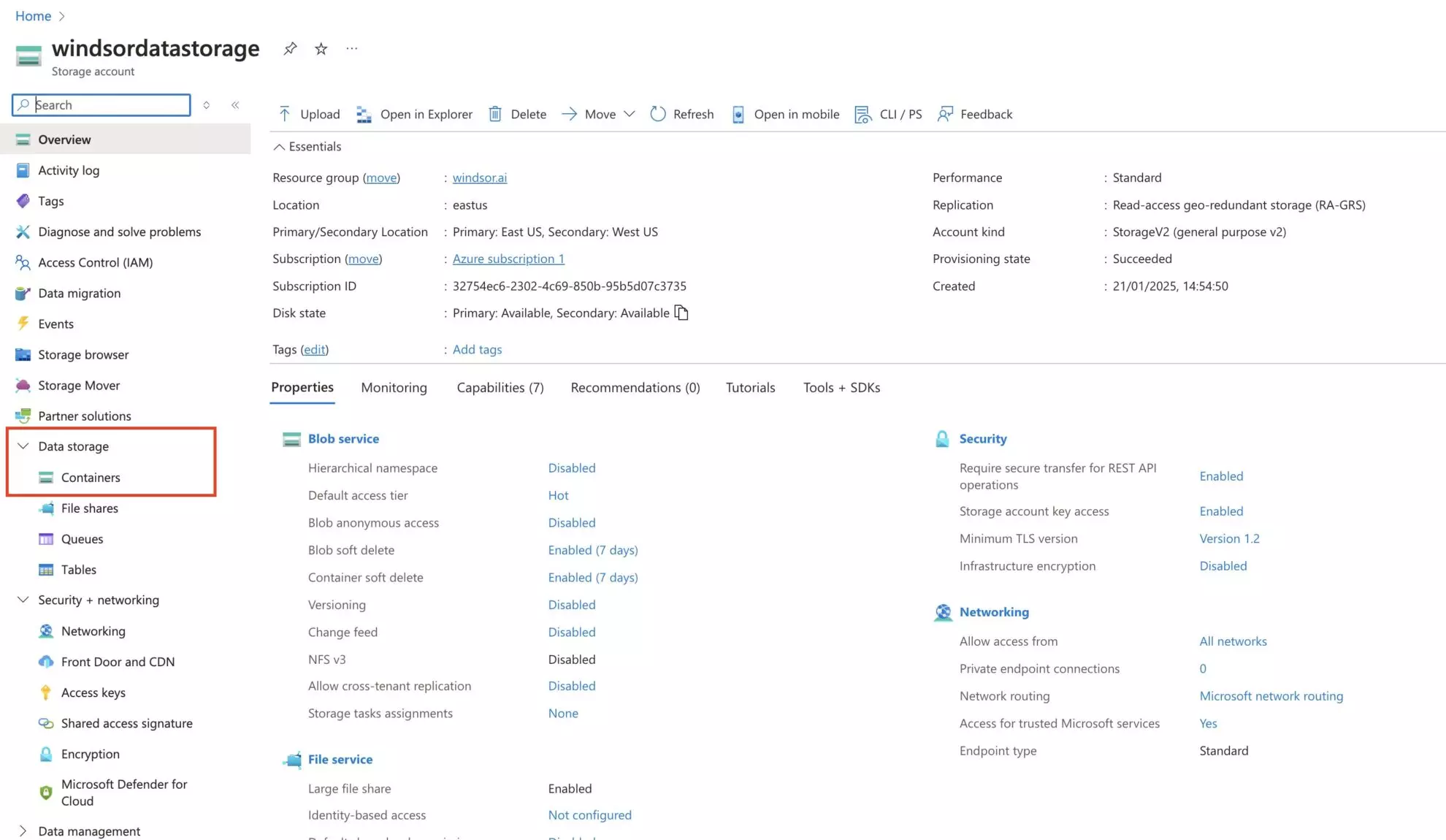 create a container in azure blob