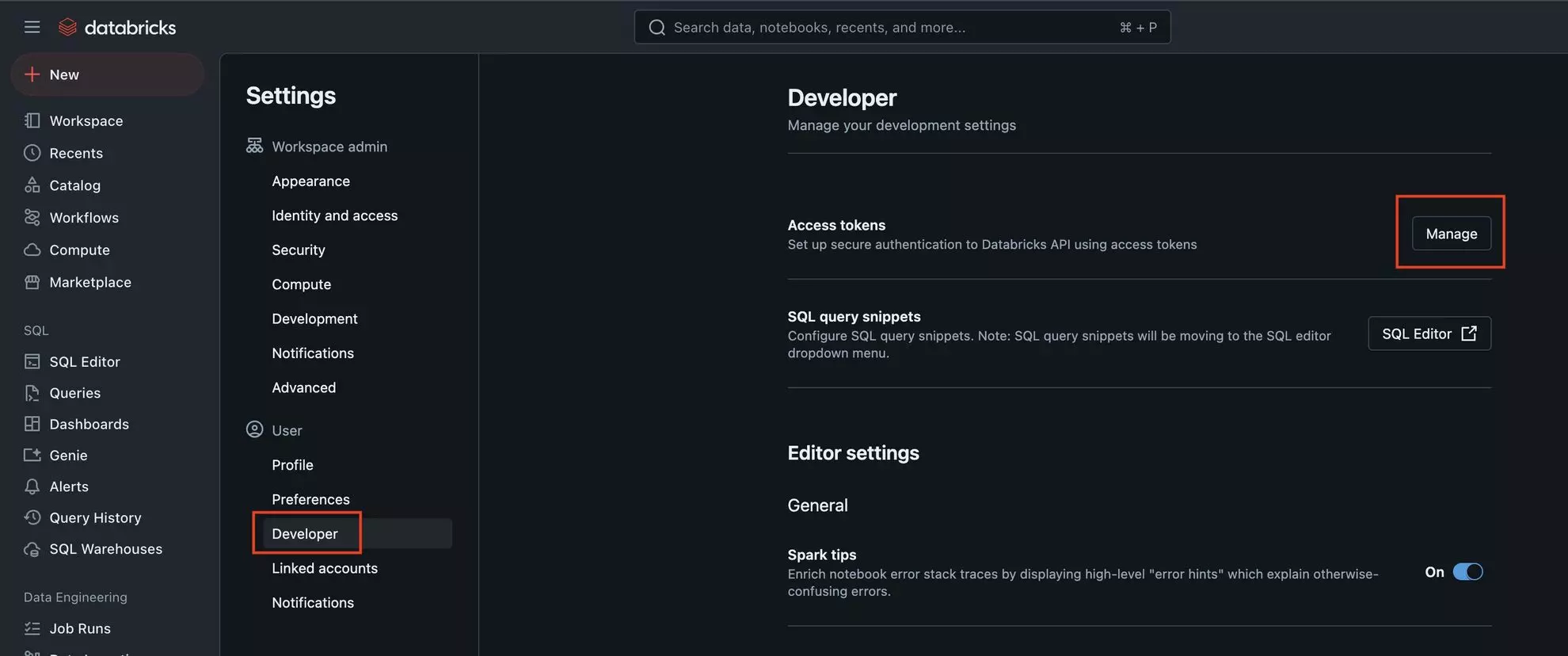 manage Access Tokens in Databricks