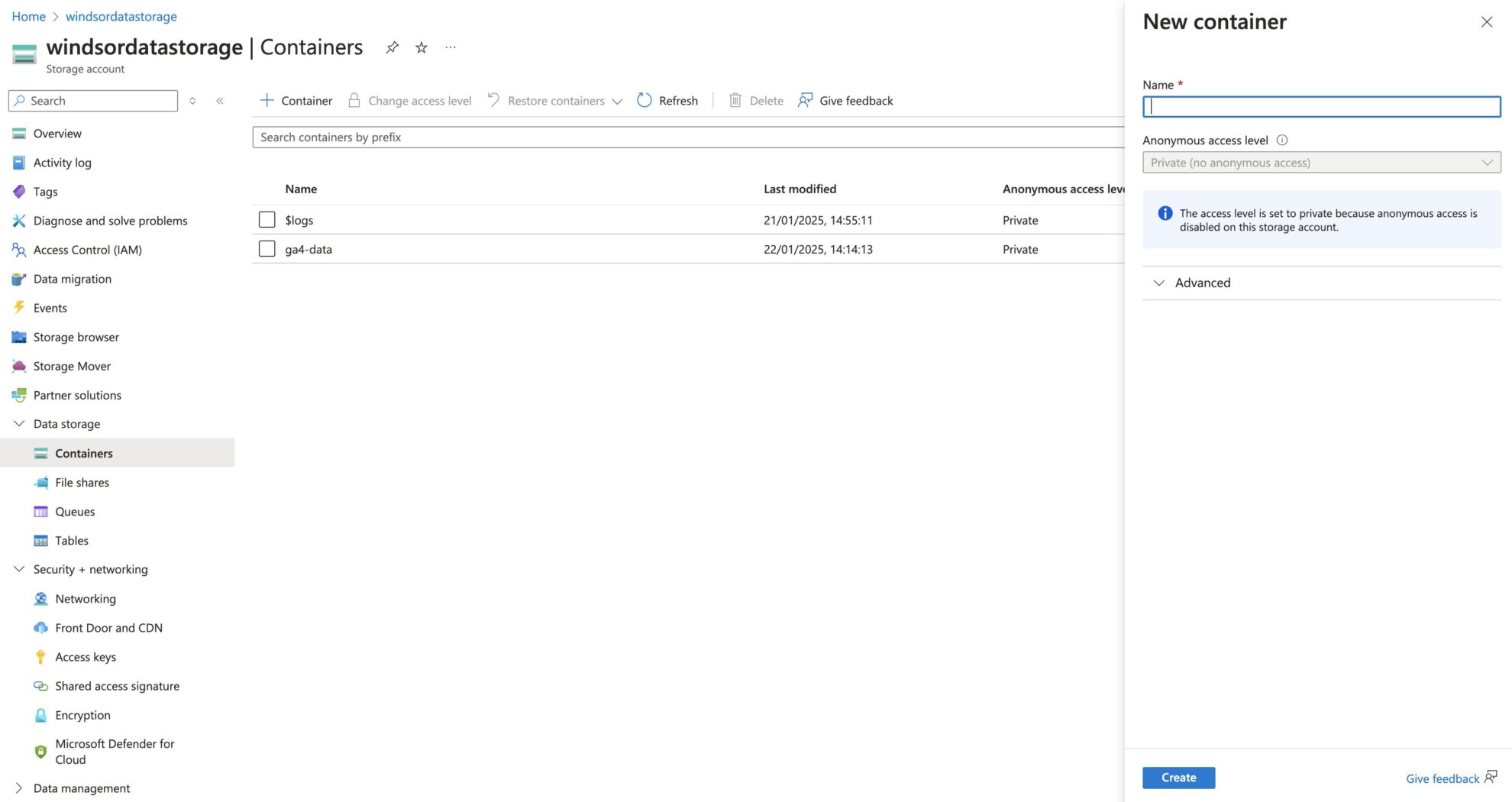 container in azure blob