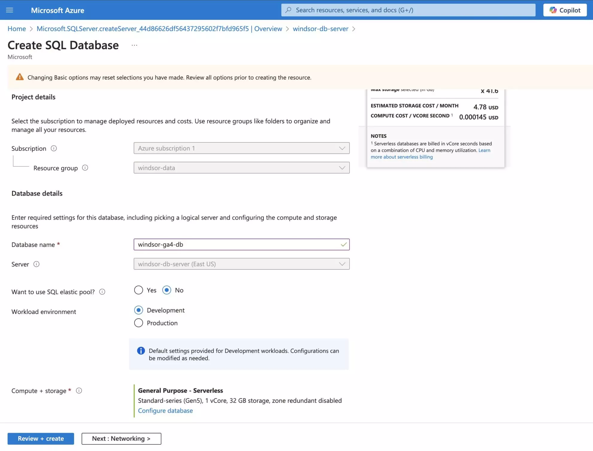 create azure sql database