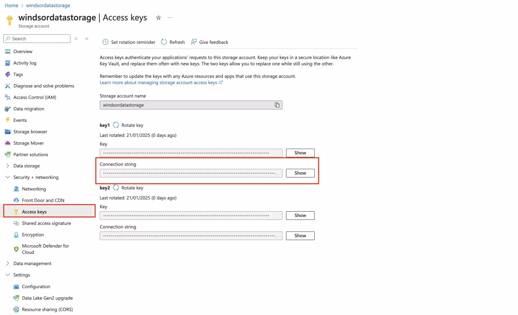 Connection string in azure blob