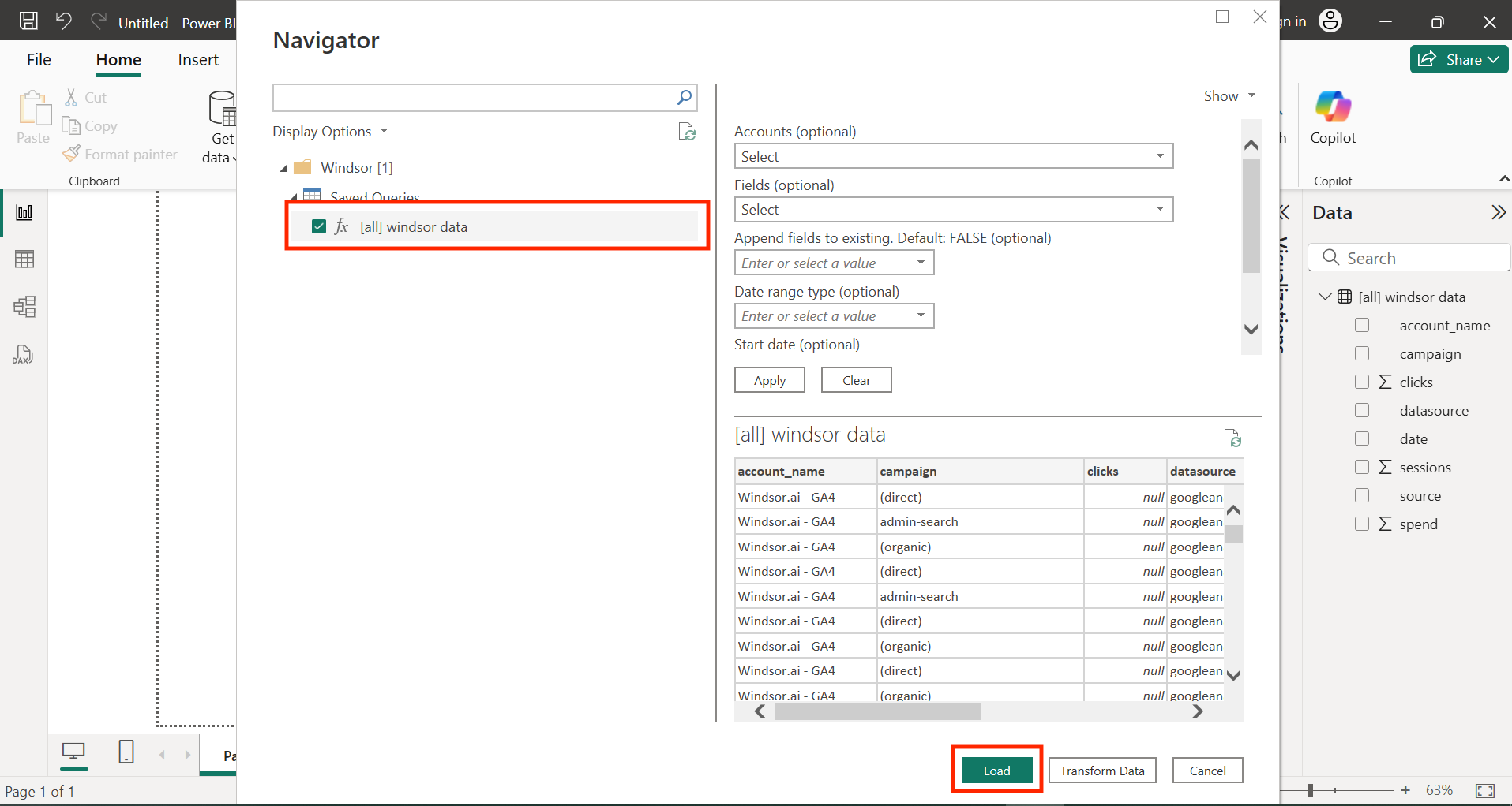 integrate data into power bi desktop with windsor.ai native connector