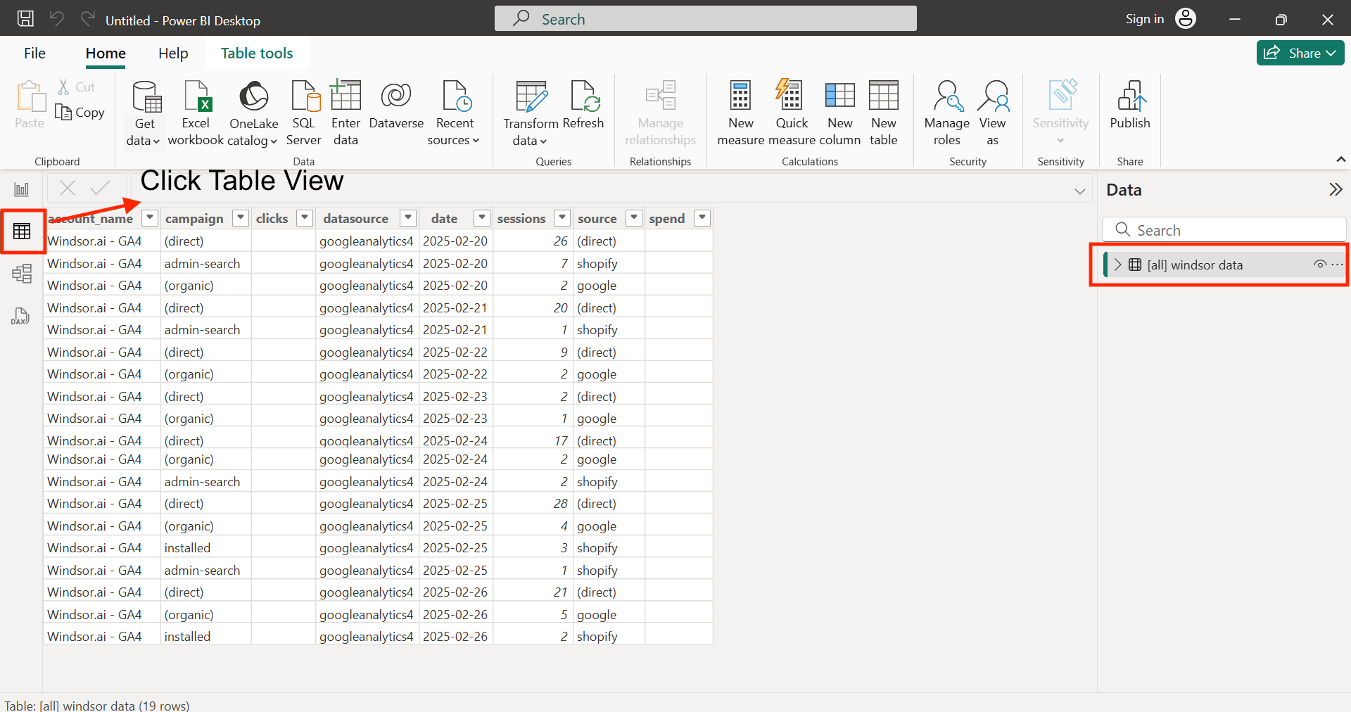 data integrated into power bi with windsor