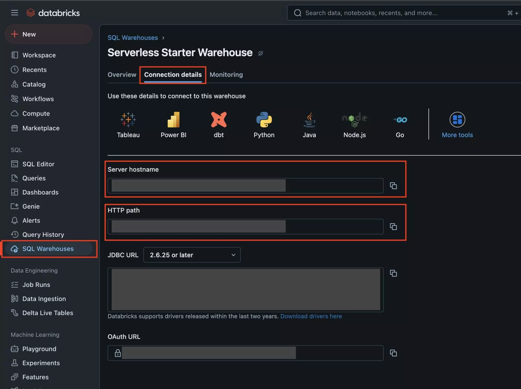 Server Hostname and HTTP Path in Databricks