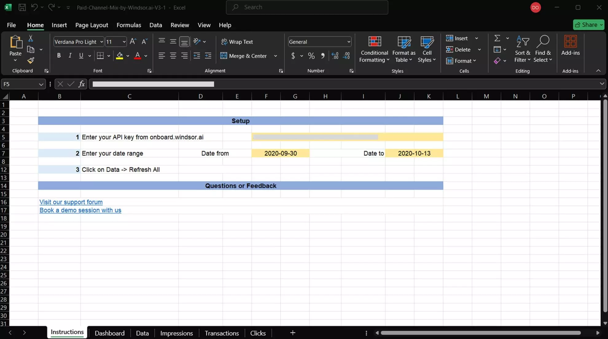 integrate data into Excel