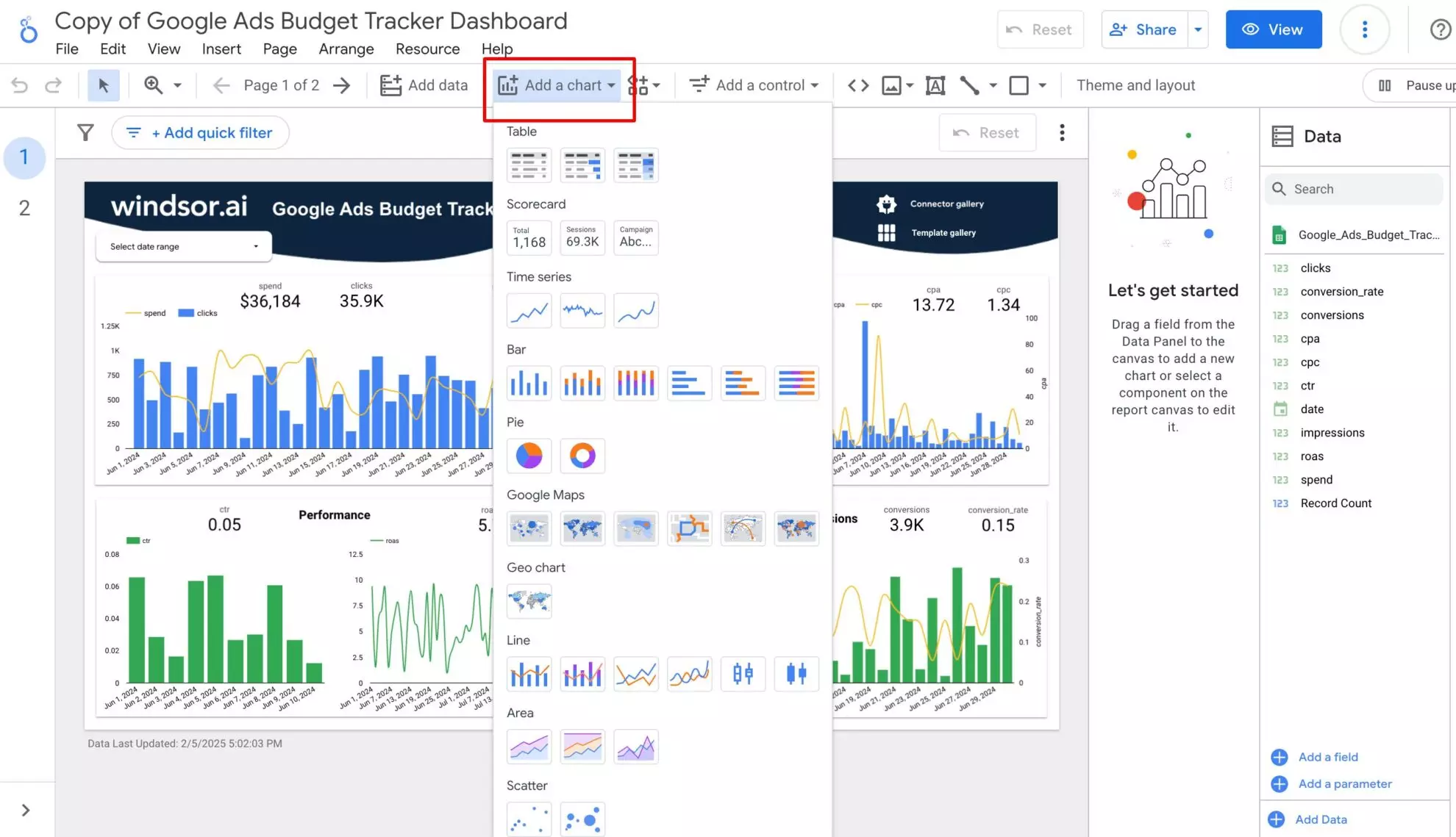 add a chart in looker studio