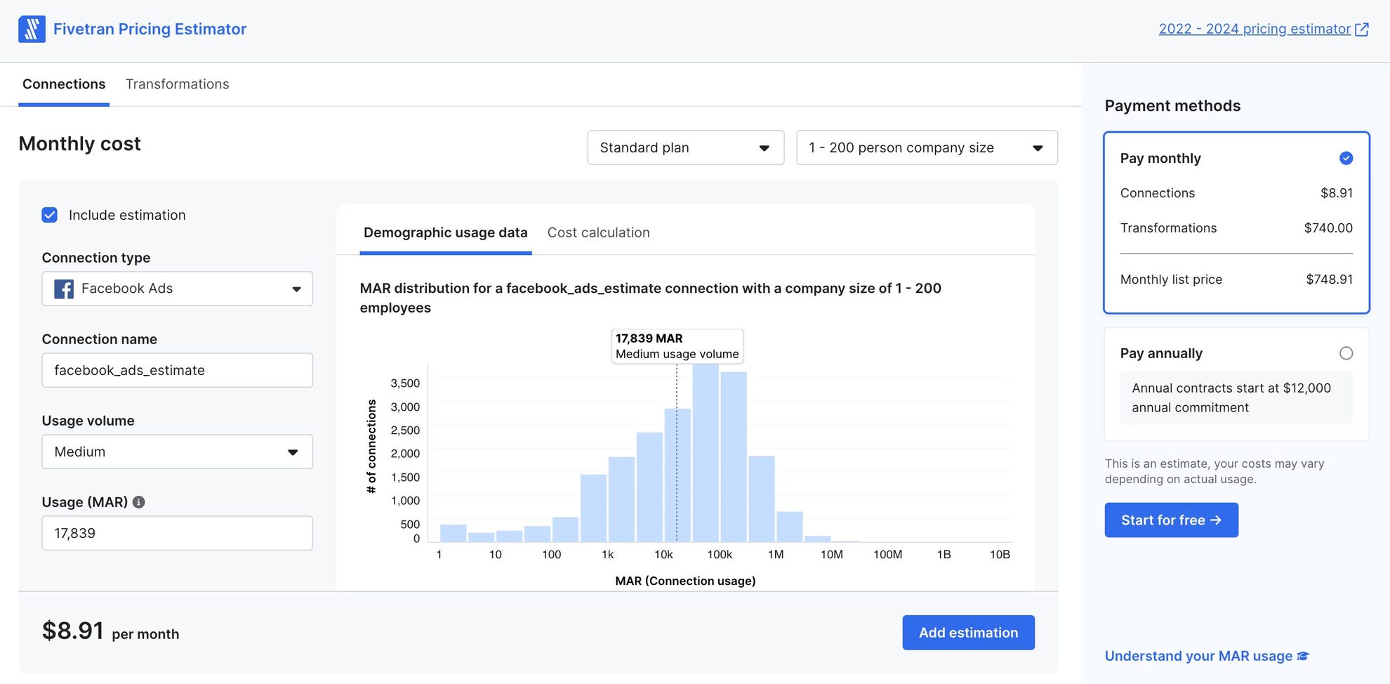 fivetran pricing estimator