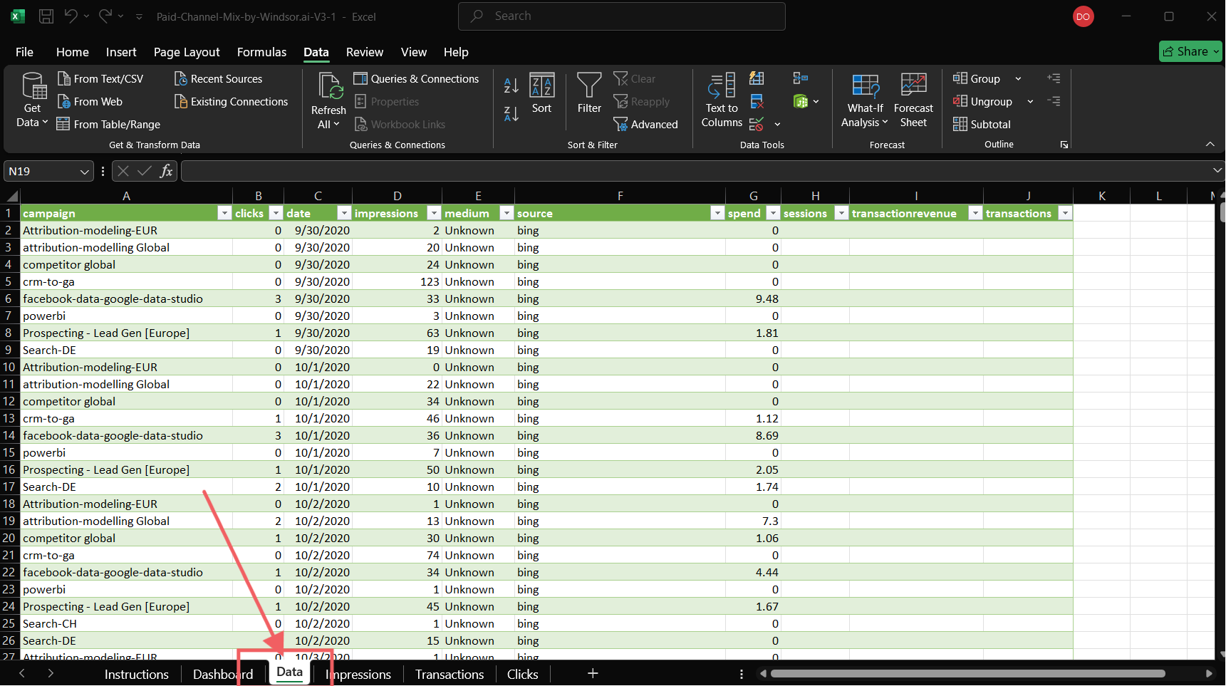 integrate data into excel with windsor