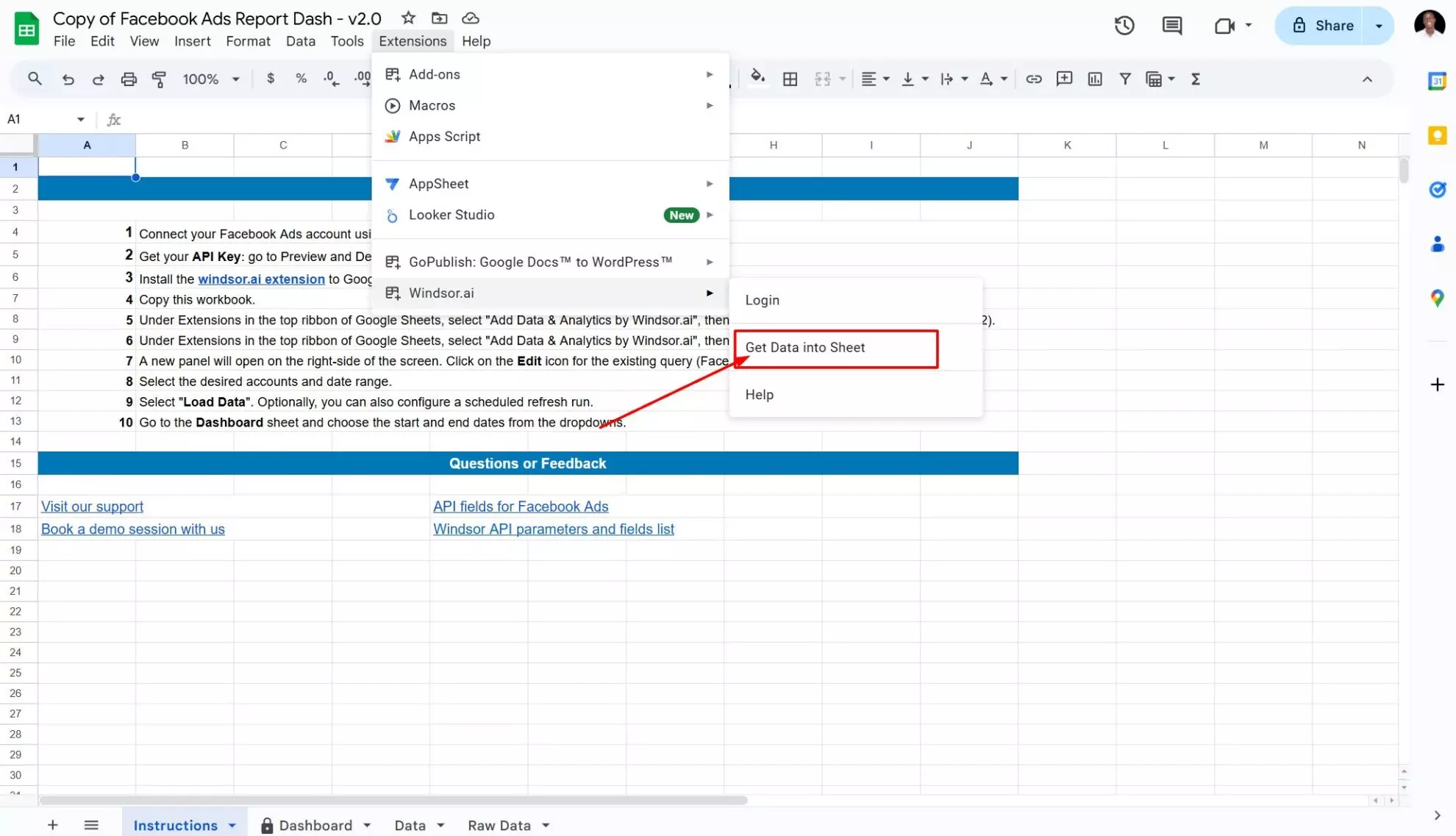 get data into sheet google sheets