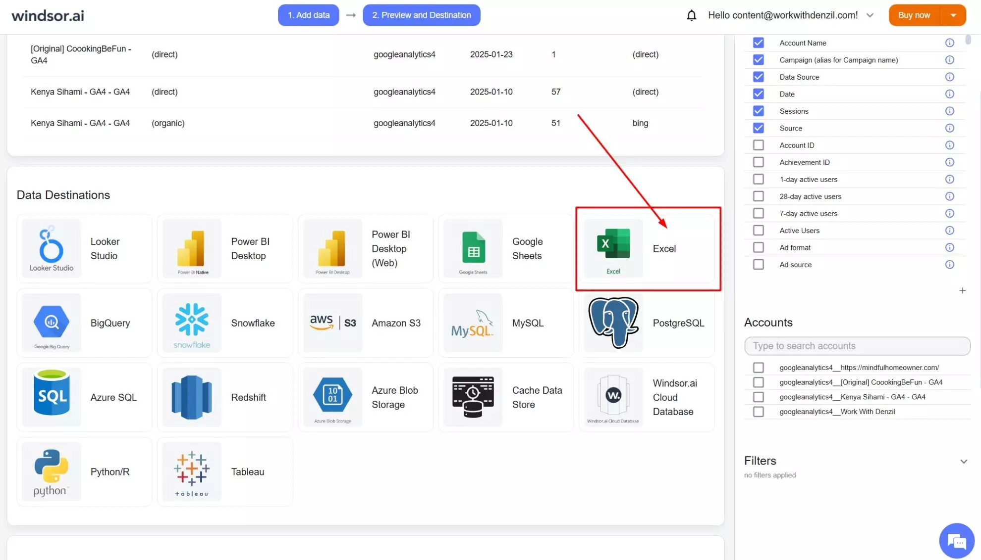 integration into Excel with Windsor