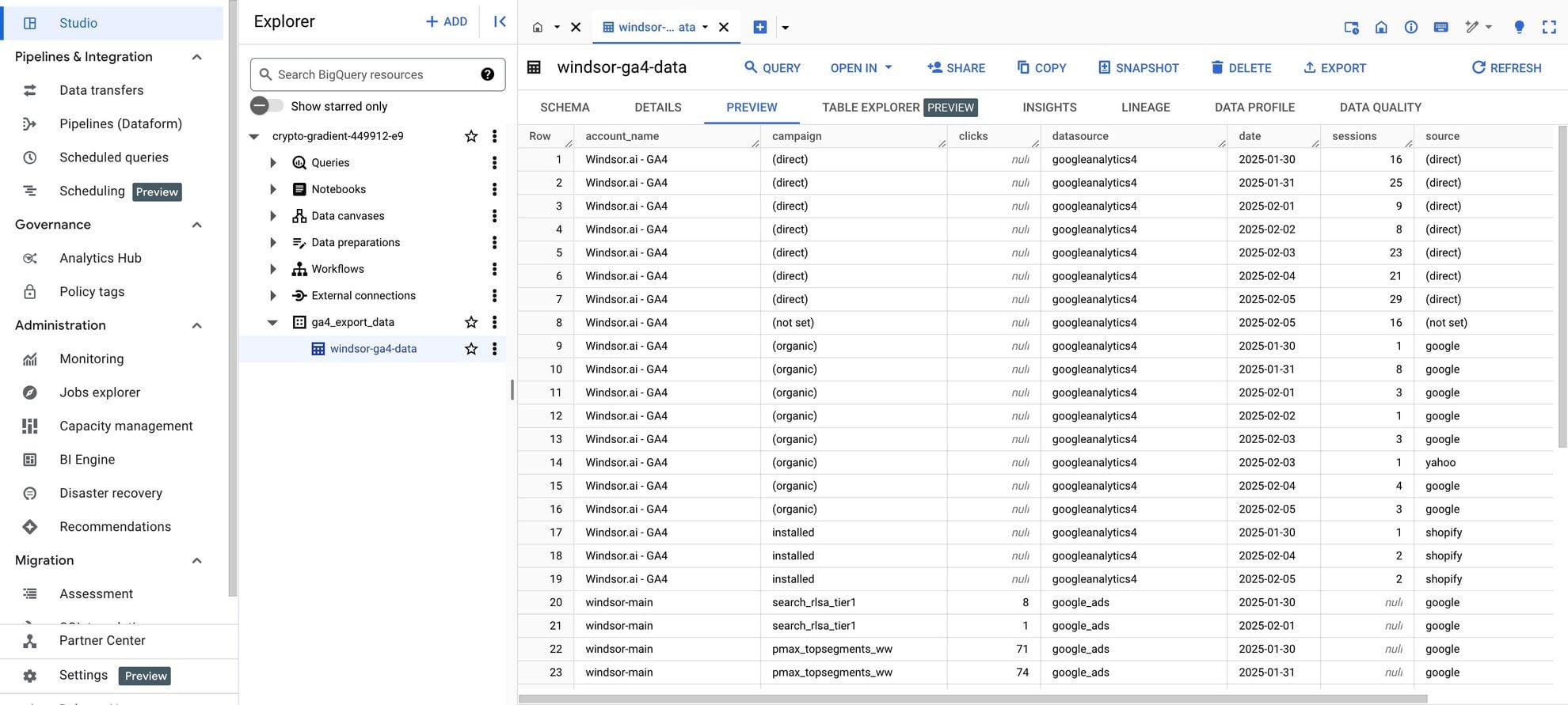 bigquery data integration windsor.ai