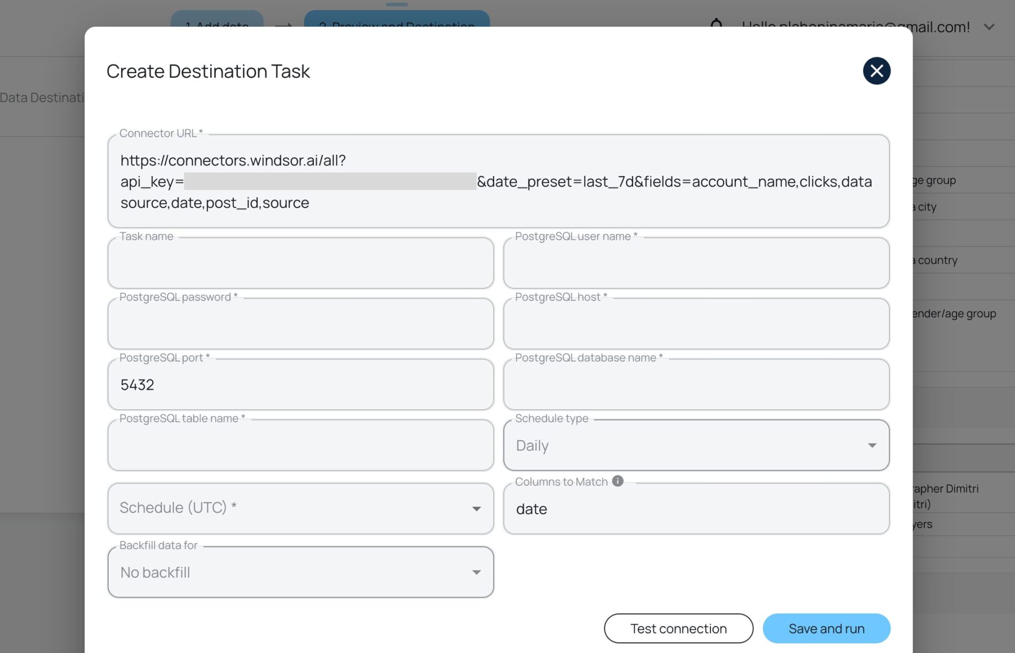 destination task postgresql
