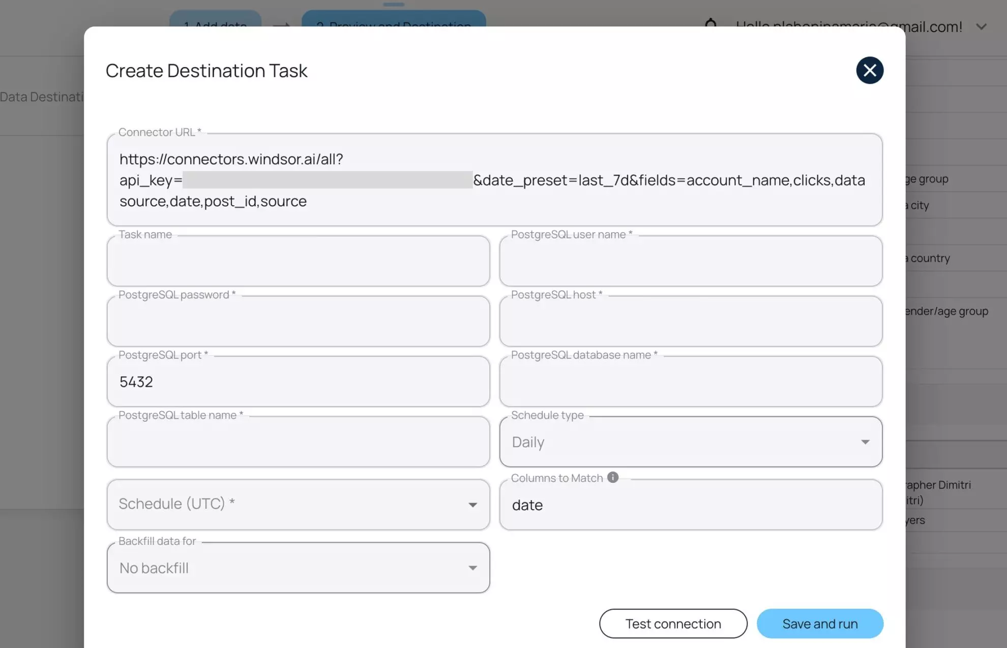 destination task postgresql