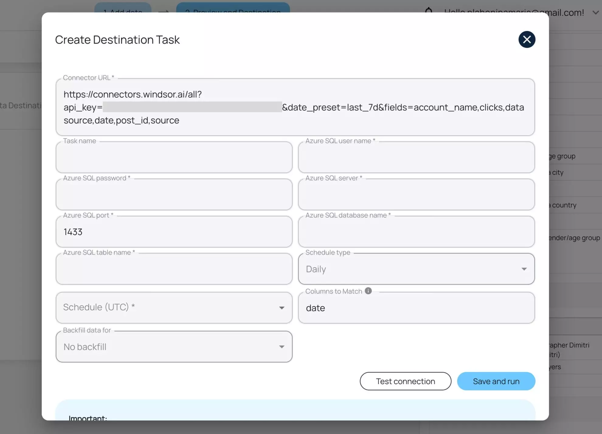 Azure SQL destination task