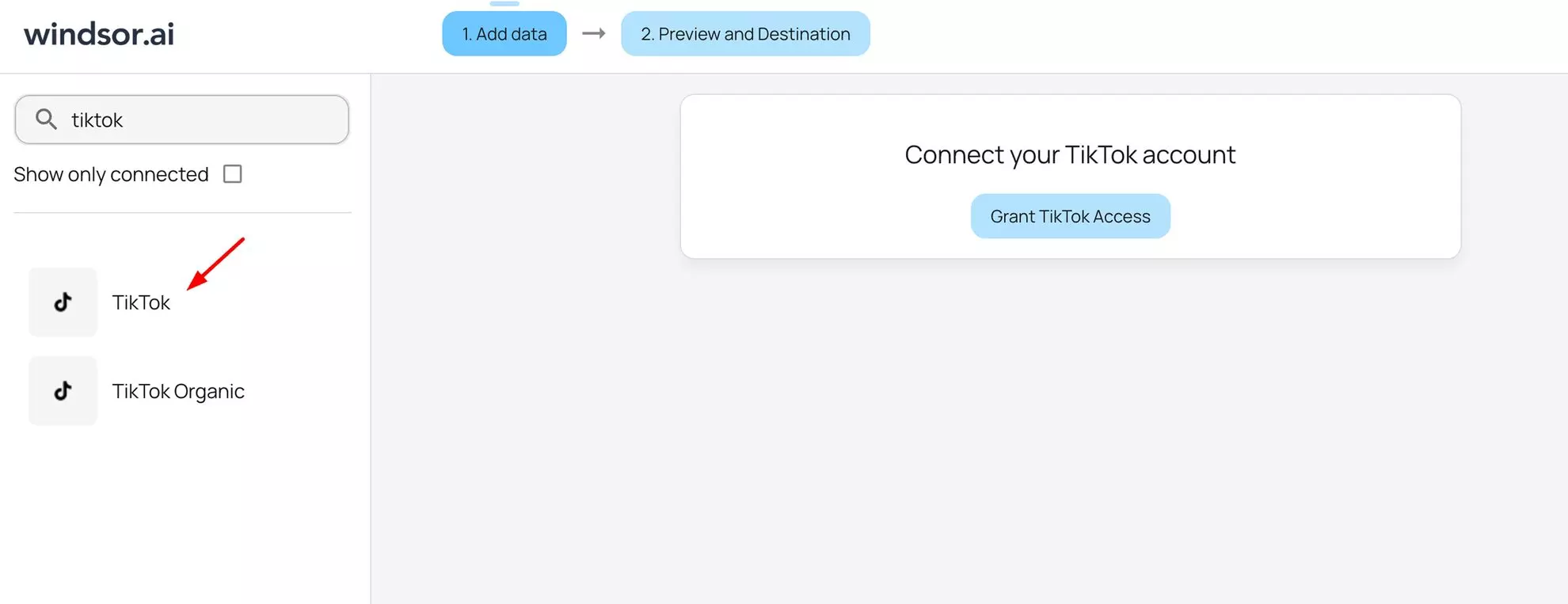 connect tiktok ads with windsor.ai