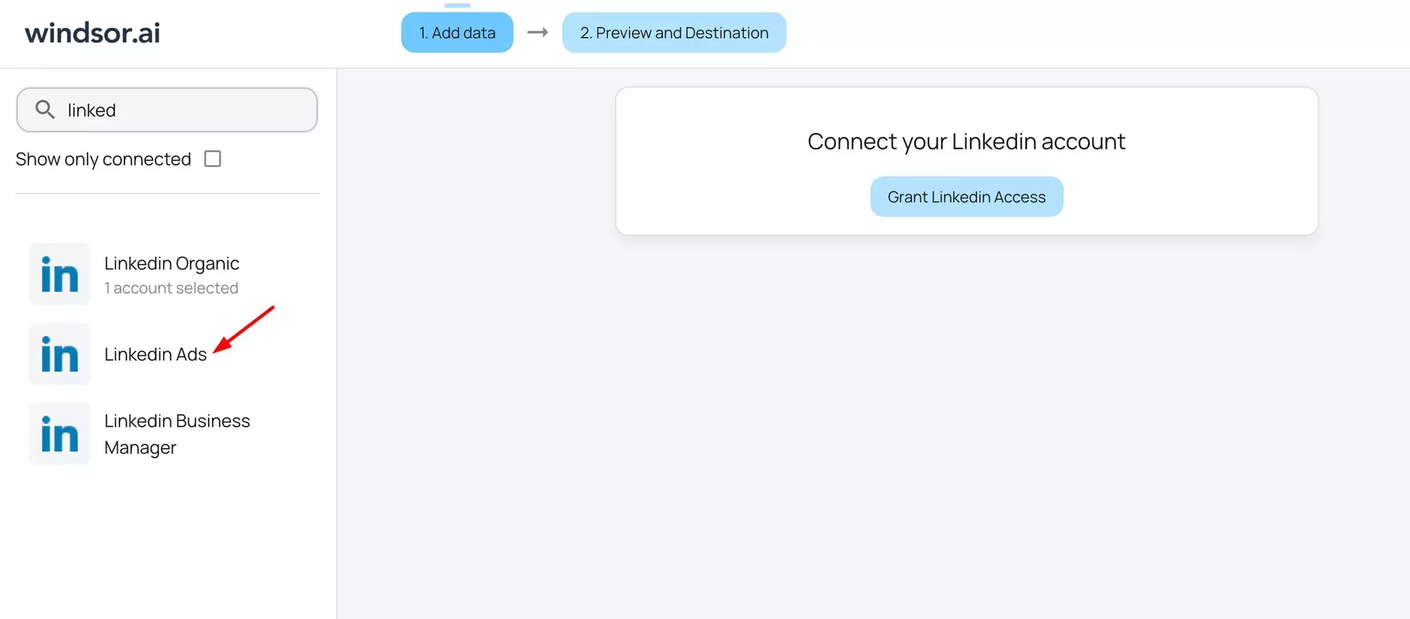 linkedin ads connector in windsor.ai