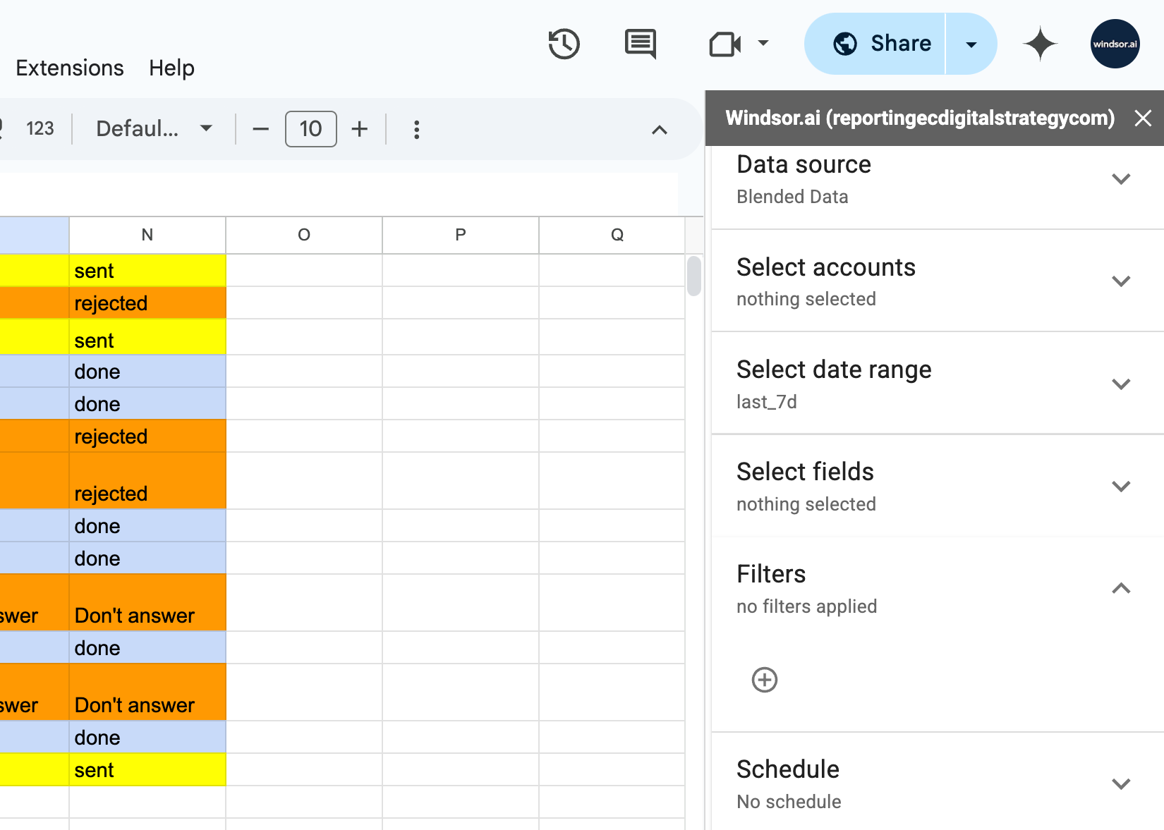 google sheets connector from windsor