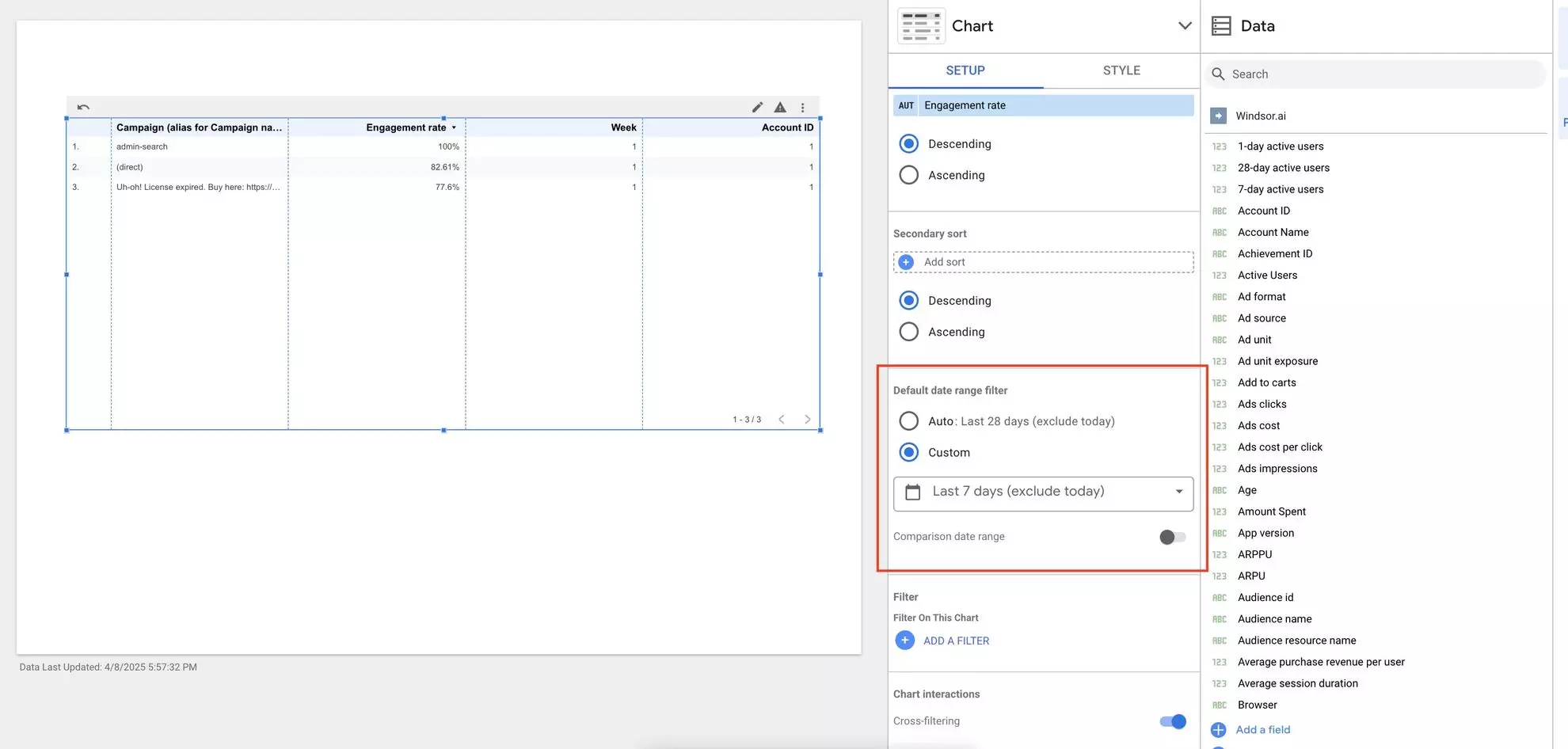 Verify the date range in Looker Studio
