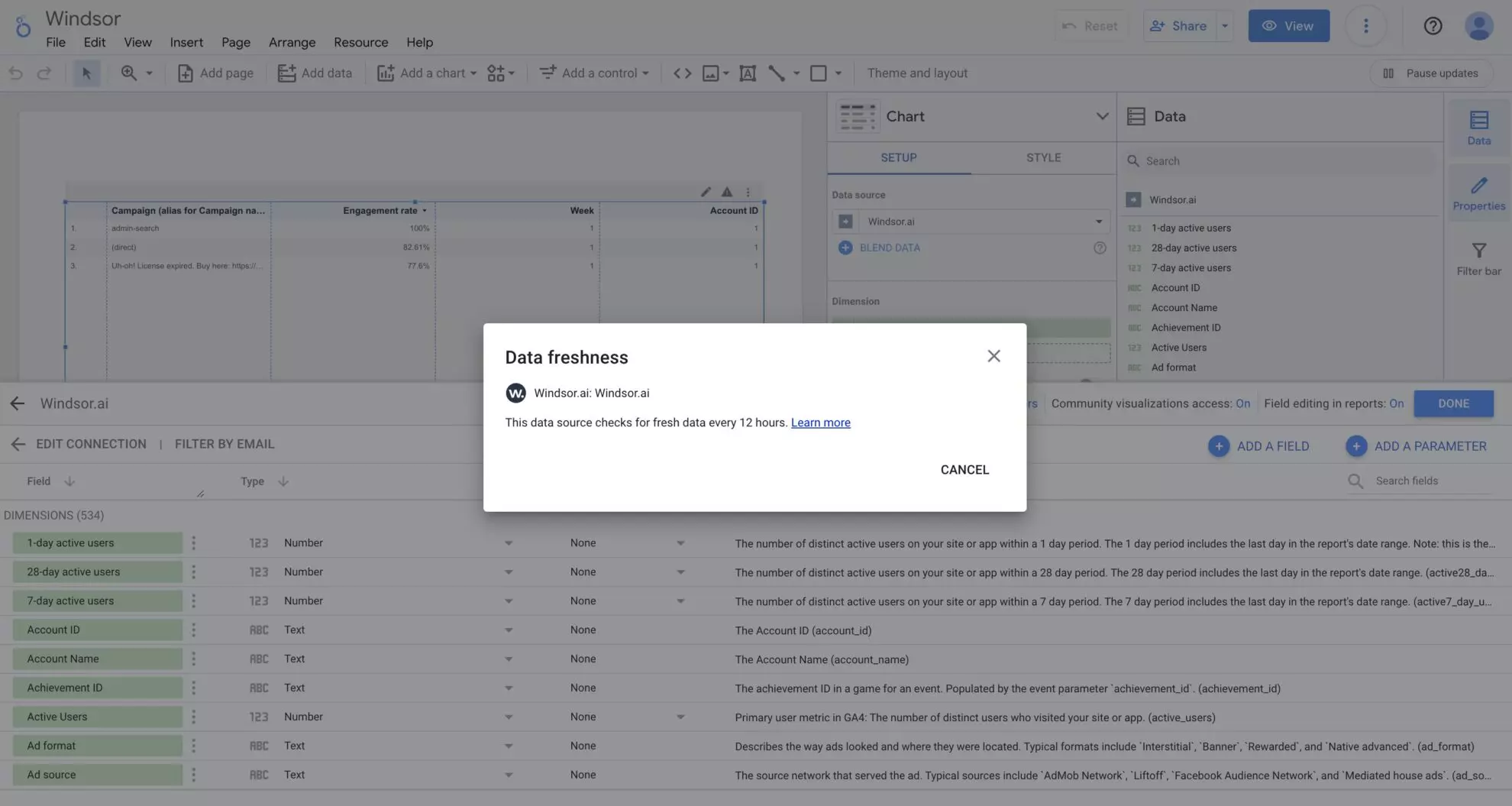 Verify sync frequency in Looker Studio