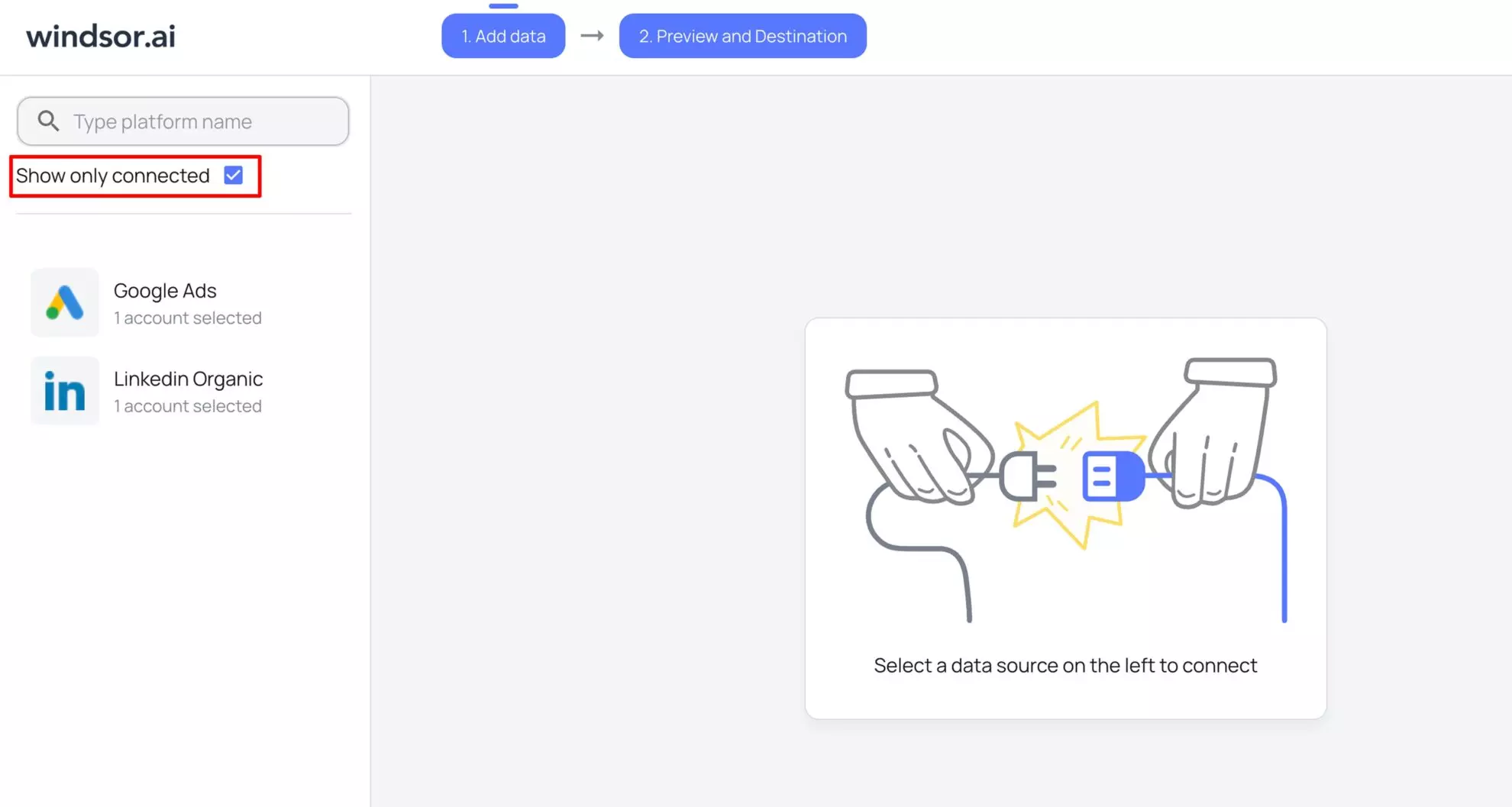 connected data sources in windsor.ai
