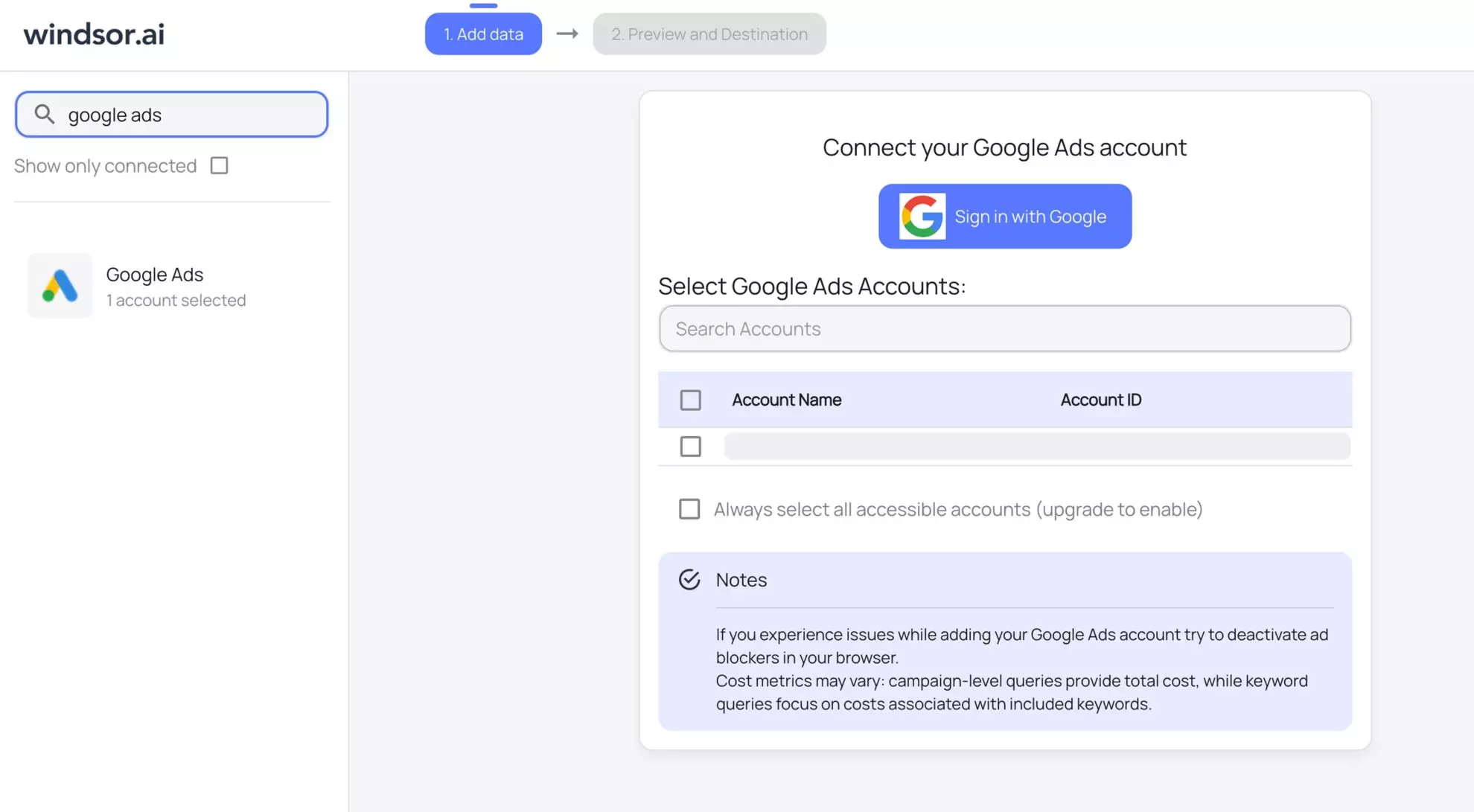 connect google ads windsor