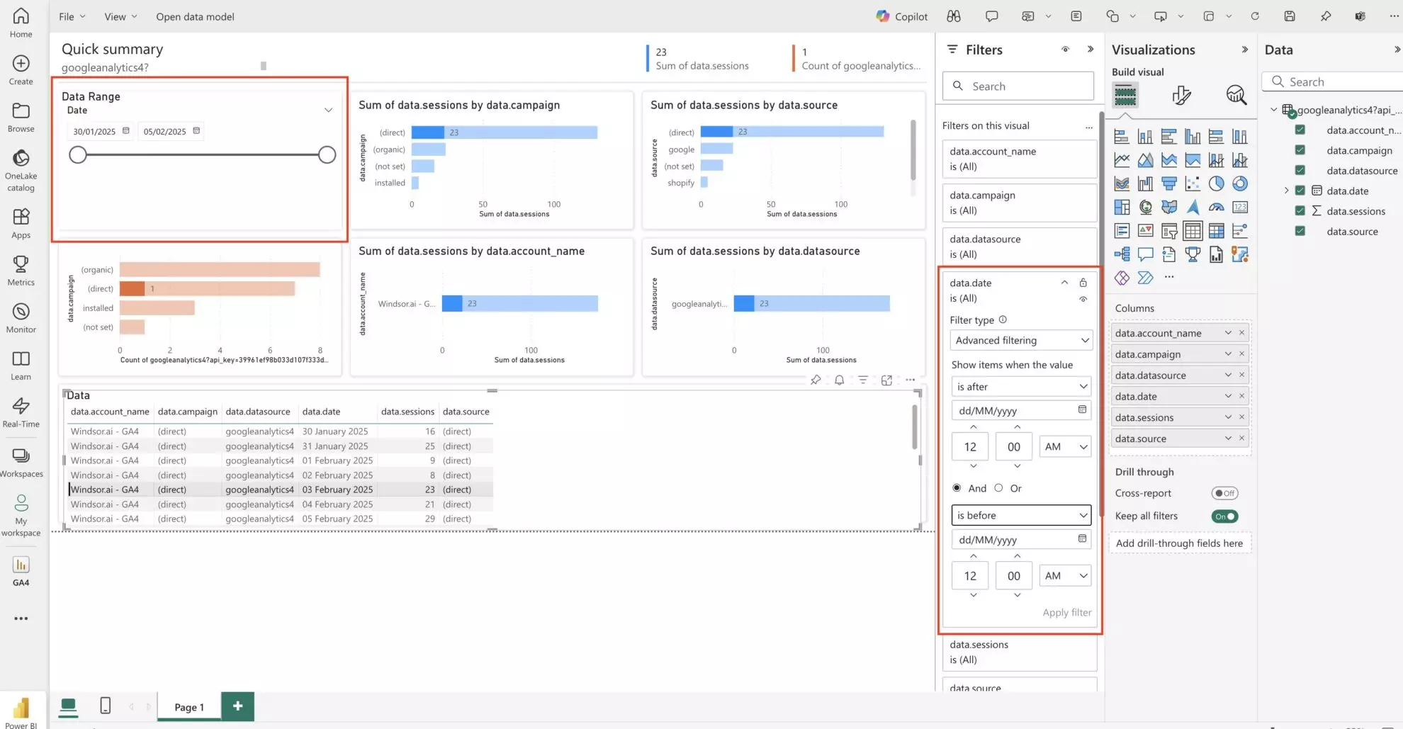 Power BI date range