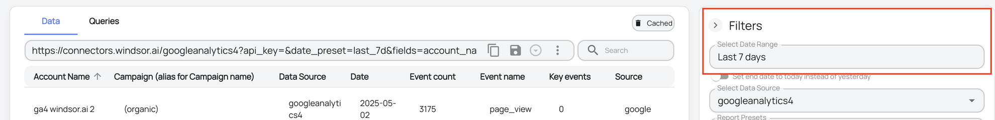 Selecting date range in Windsor.ai