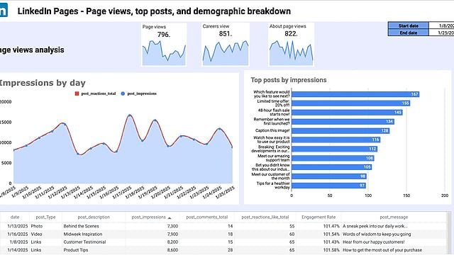 google sheets linkedin page template windsor.ai