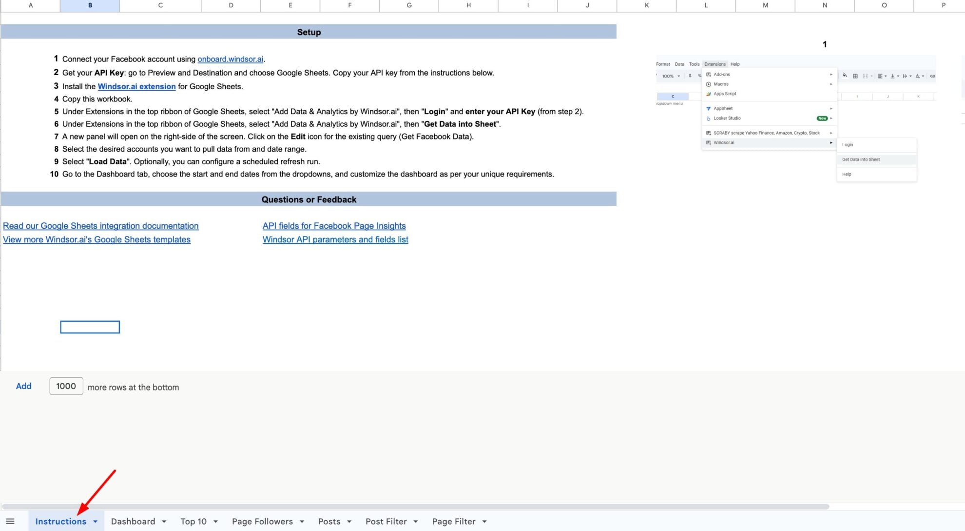 google sheets facebook page template