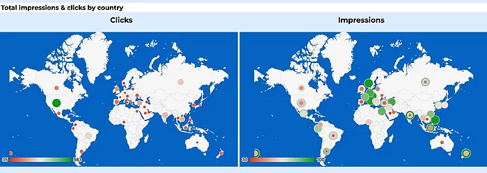 impressions clicks by country gsc reporting