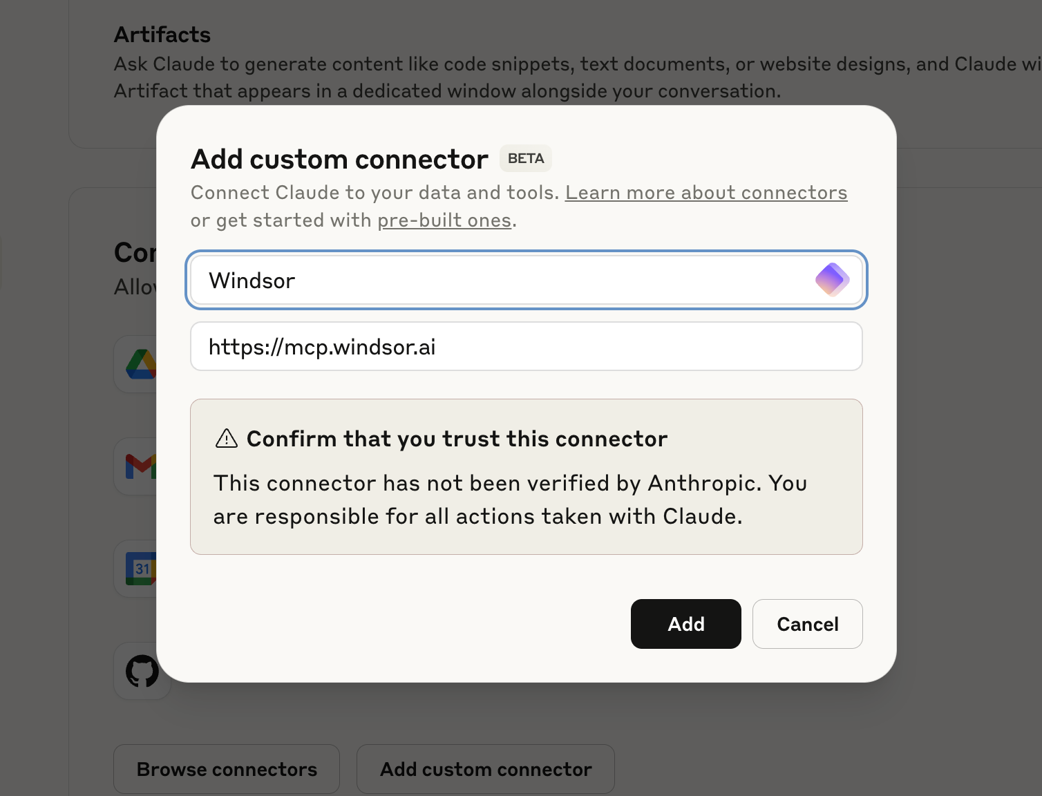 add windsor mcp claude