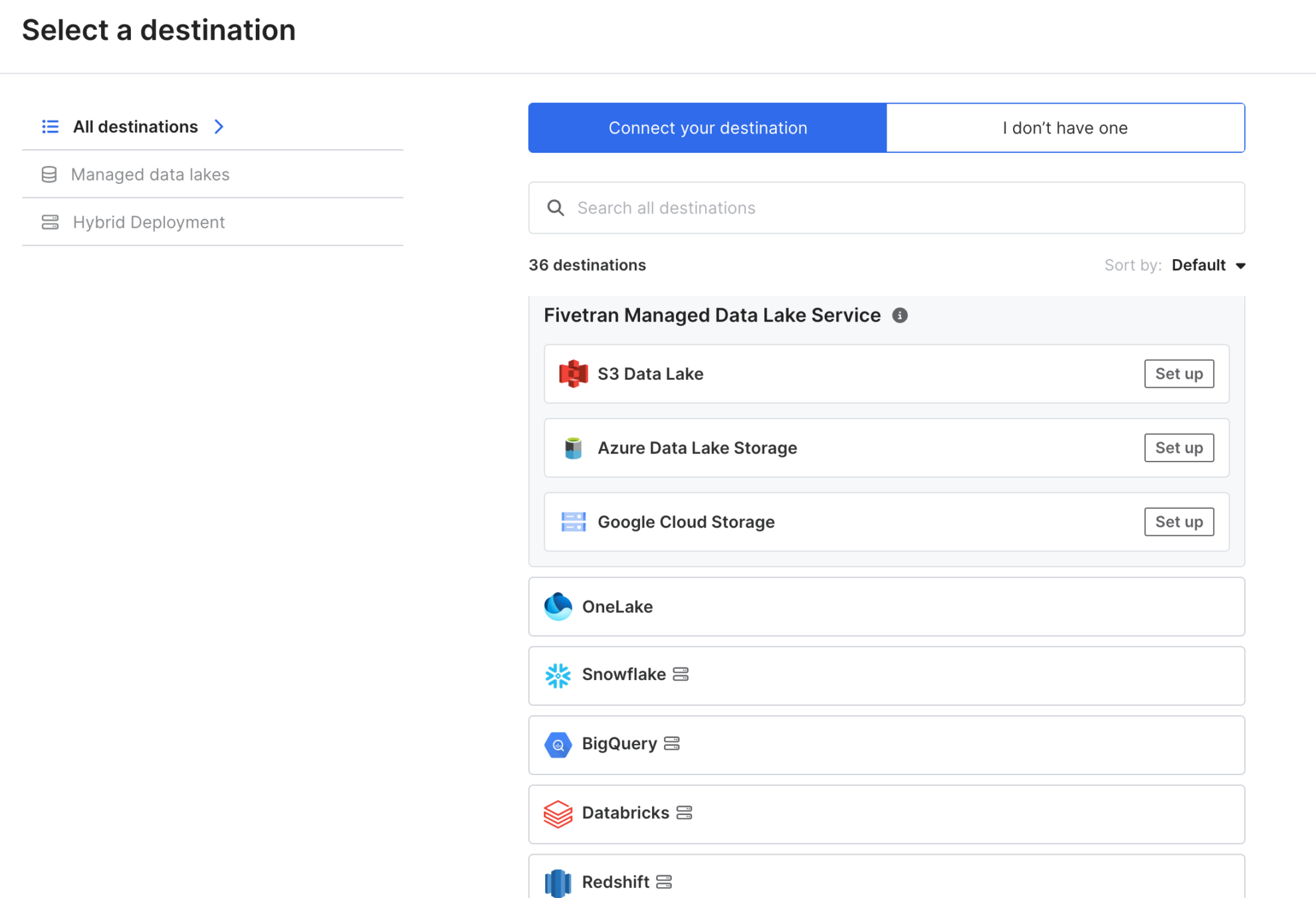fivetran destinations
