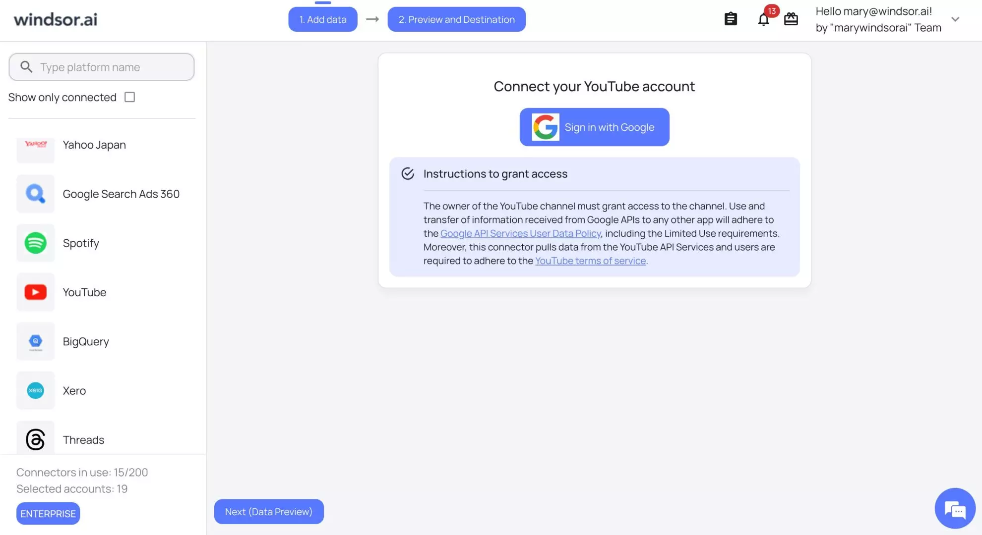 connect data source windsor