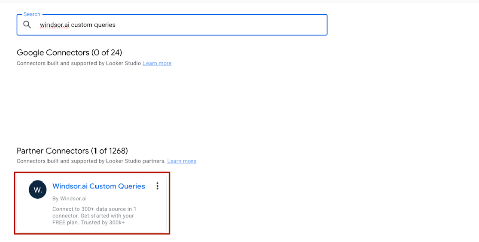 custom queries connector windsor for looker studio