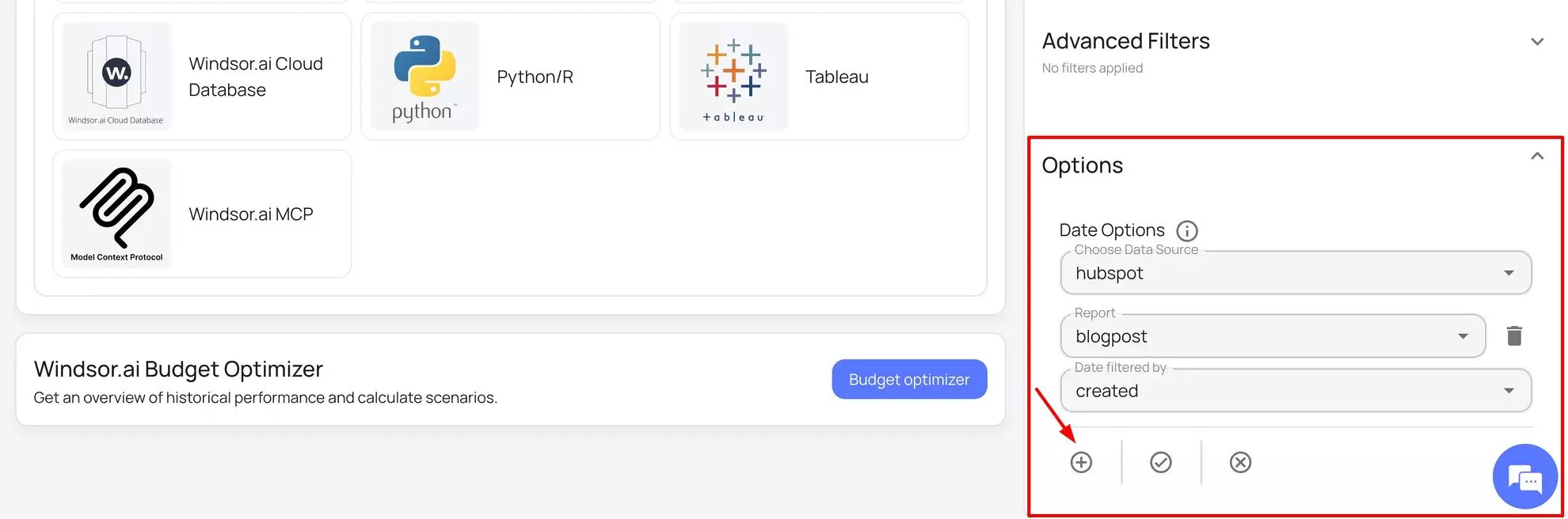 date options windsor hubspot connector