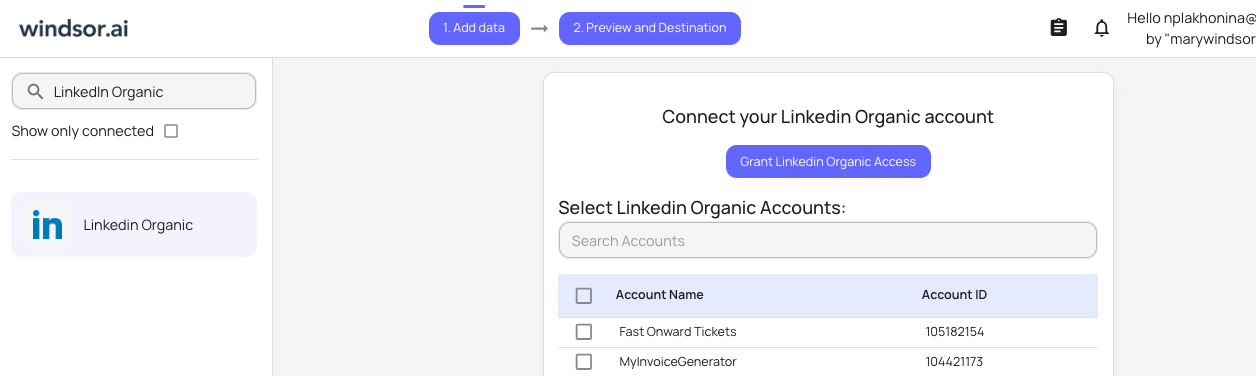LinkedIn Organic data source