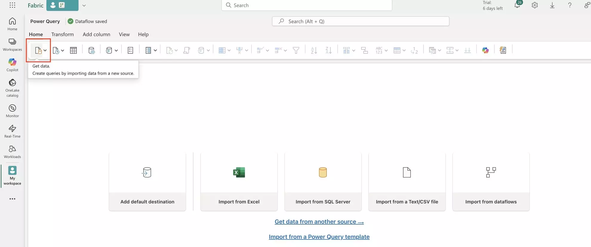 Microsoft Fabric get data icon