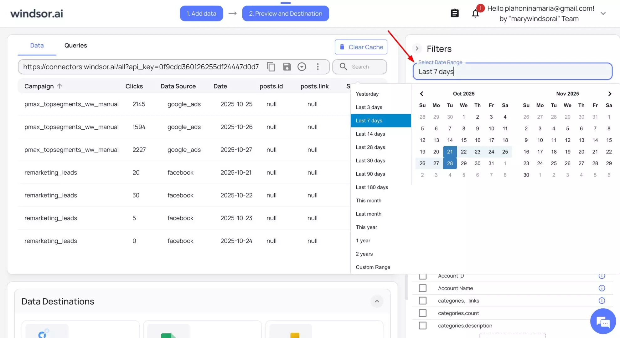 select date range windsor