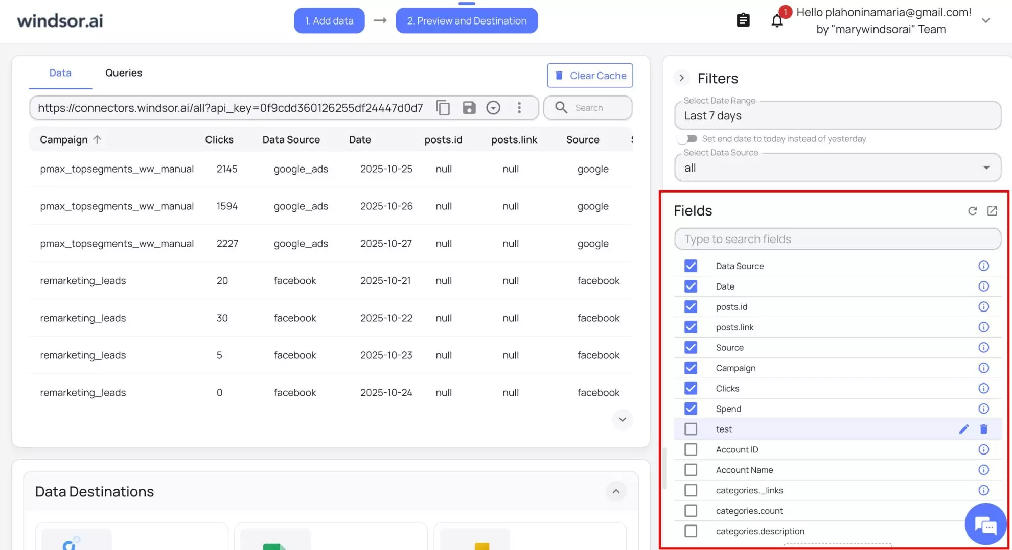 select reporting fields windsor